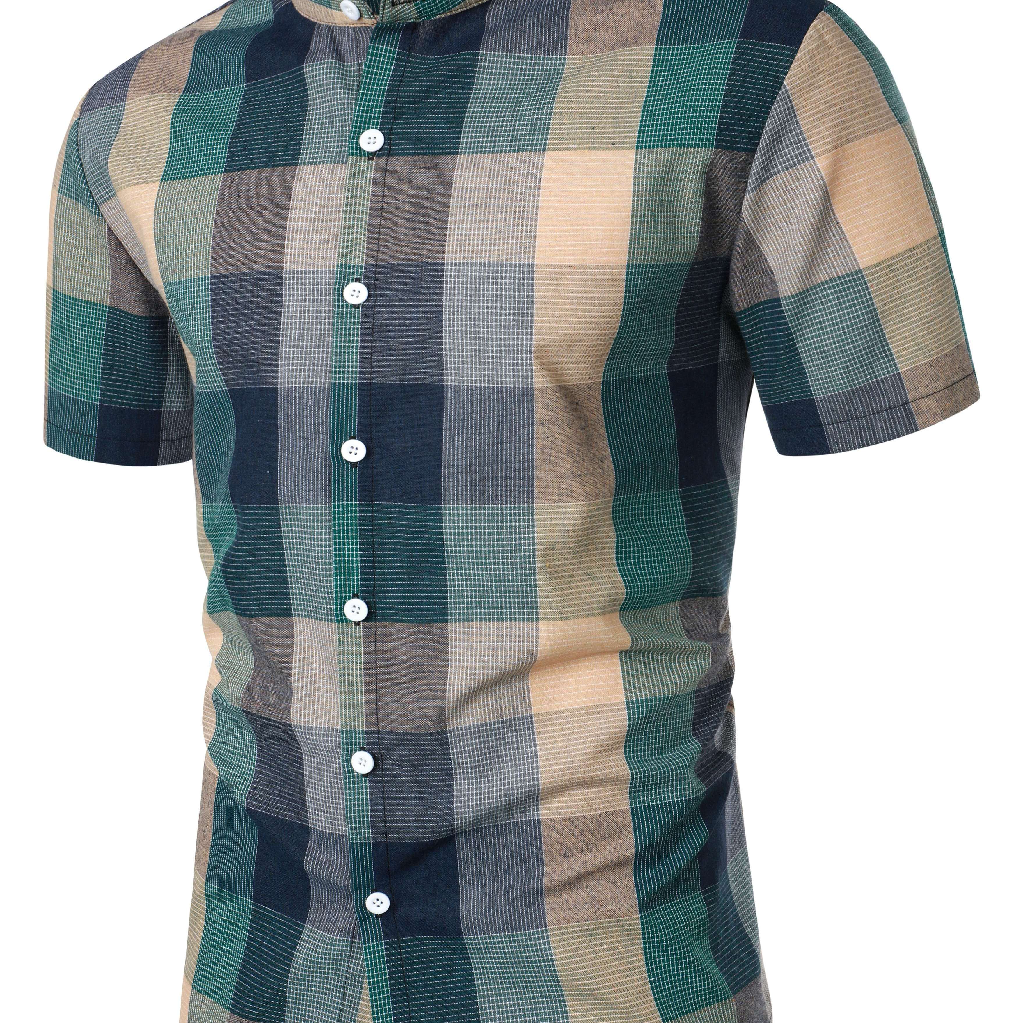 

Plaid Print Men's Casual Short Sleeve Shirt, Men's Shirt For Summer
