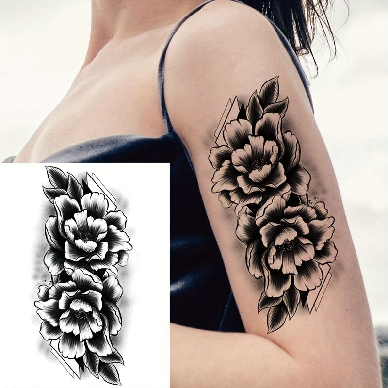 40 Sheets Large Black Peony Rose Flowers Lady Waterproof Temporary Tattoo  3D Girls Arm Hand Collarbone Leg Tattoos Stickers for Women Gift or  Decoration?10 Large & 30 Tiny? 