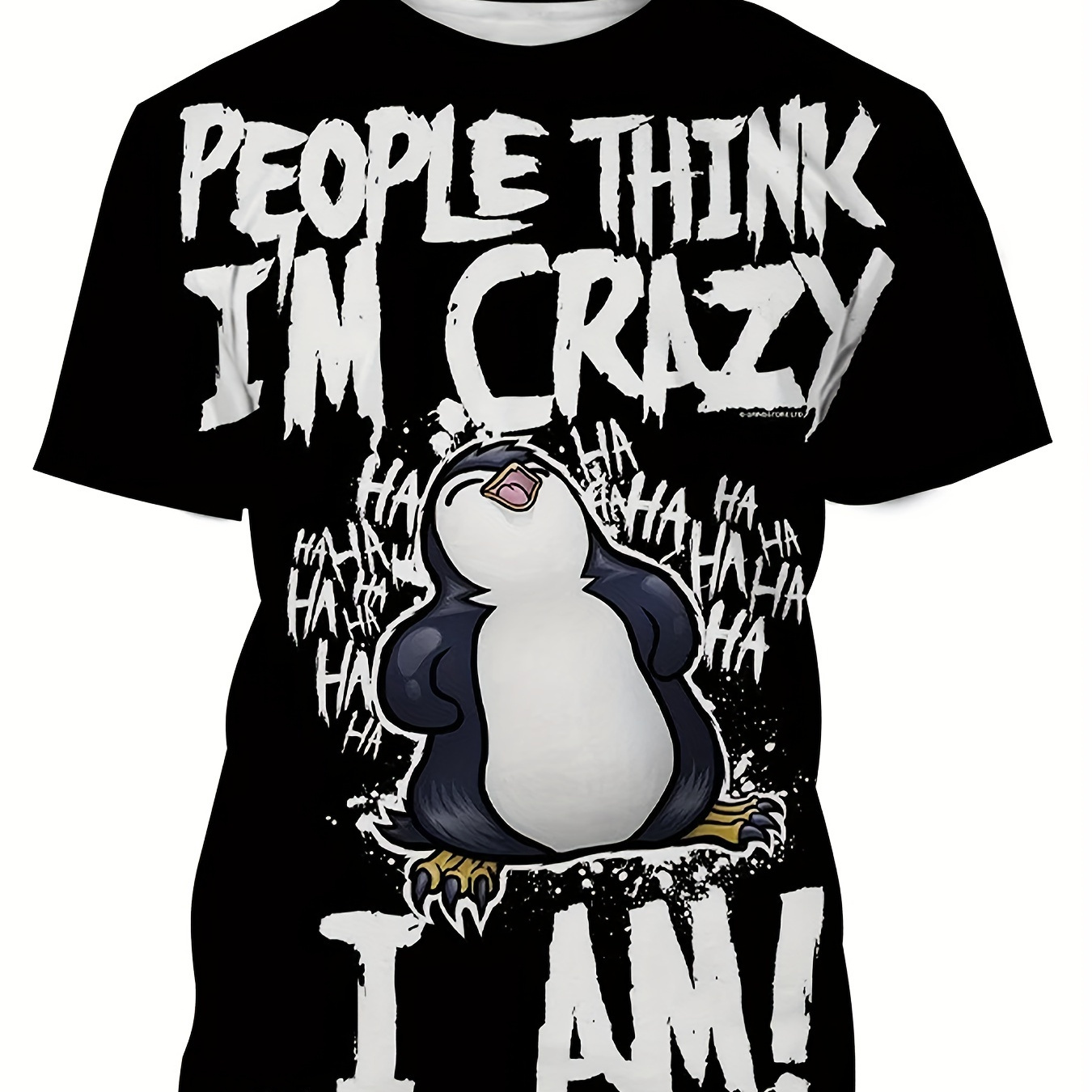 

Plus Size Men's Trendy Penguin T Shirts, Comfy Casual Stretchable Crew Neck Tops, Men's Clothing