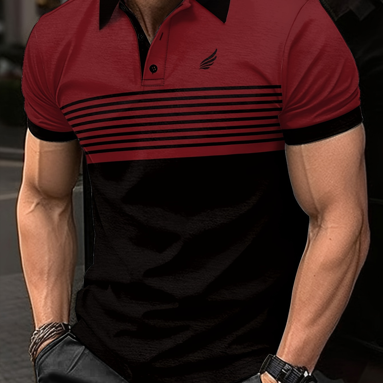 

Men's Stripes Graphic Print Golf T-shirt For Summer, Business Short Sleeve Tennis Tees