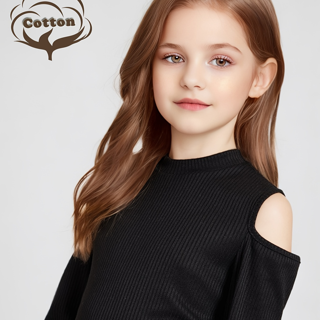 

95% Cotton Elegant Trendy Girls Solid Slim Cold Shoulder Long Sleeve T-shirt Spring Fall Party