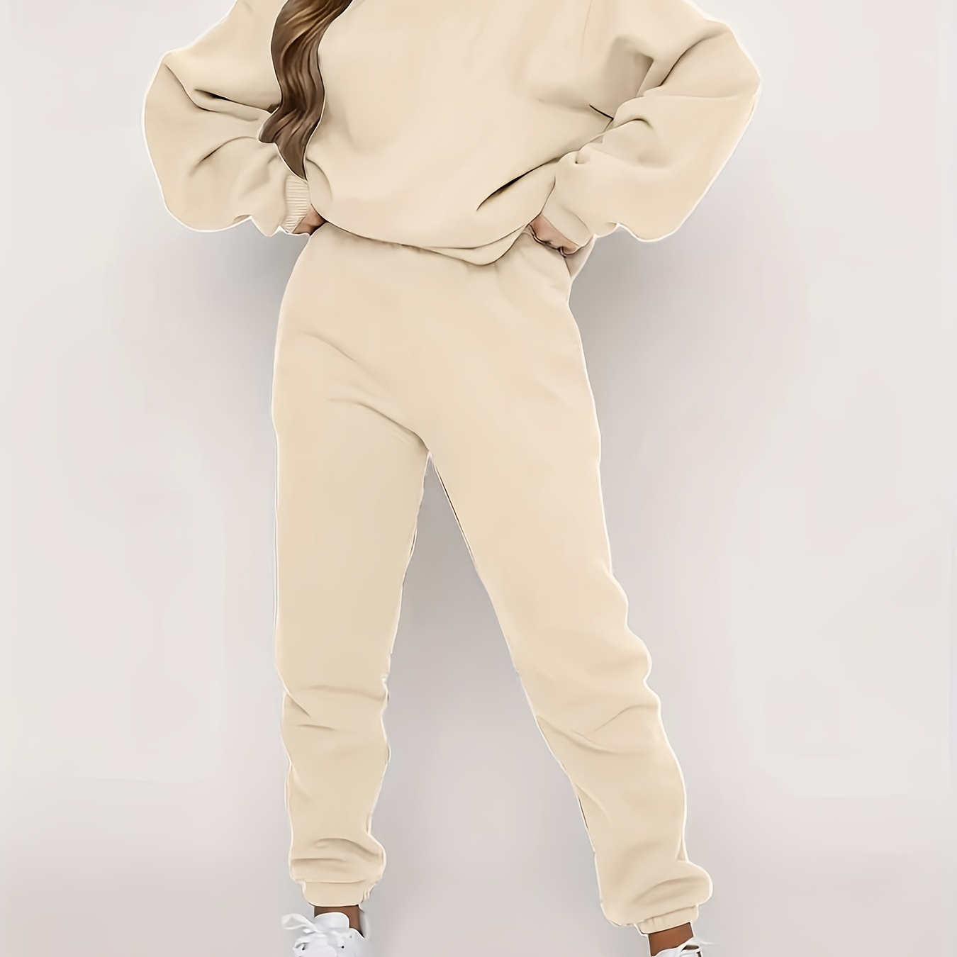 

2pcs Women's Thermal Fleece Casual Crew Neck, Casual Long Sleeve Shirt And Pants, Women's Casual