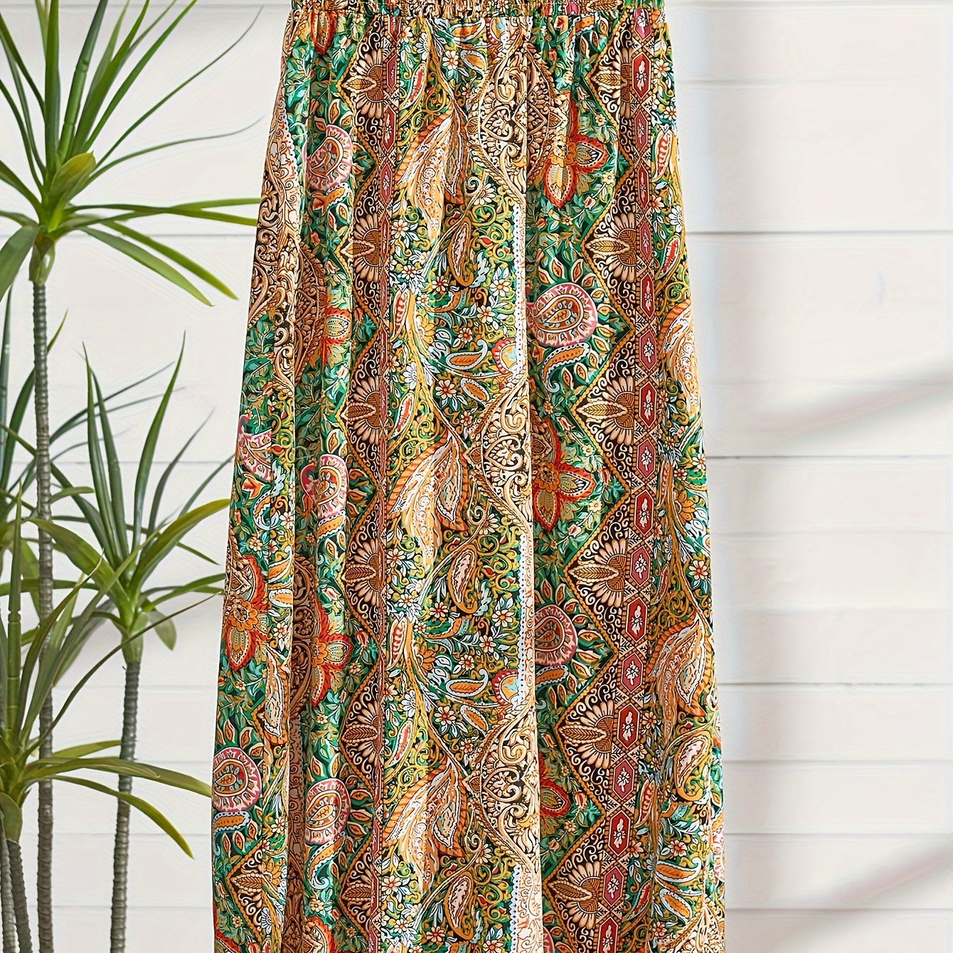 

Tribal Print Elastic Waist Skirt, Casual Split Hem Skirt For Spring & Summer, Women's Clothing