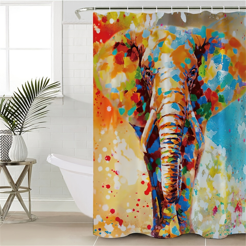 Colorful Elephant Decoration Shower Curtain Set Waterproof - Temu