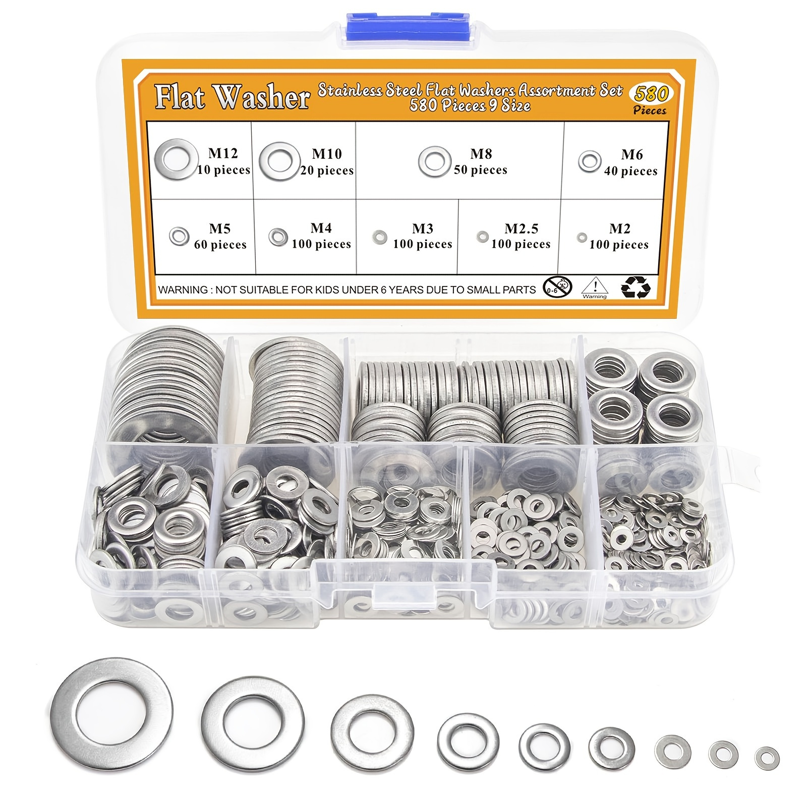 

360pcs/580pcs 304 Stainless Steel Flat Washers Set - Perfect For Home Decor, Factory Repair, Kitchens, Shops & More!