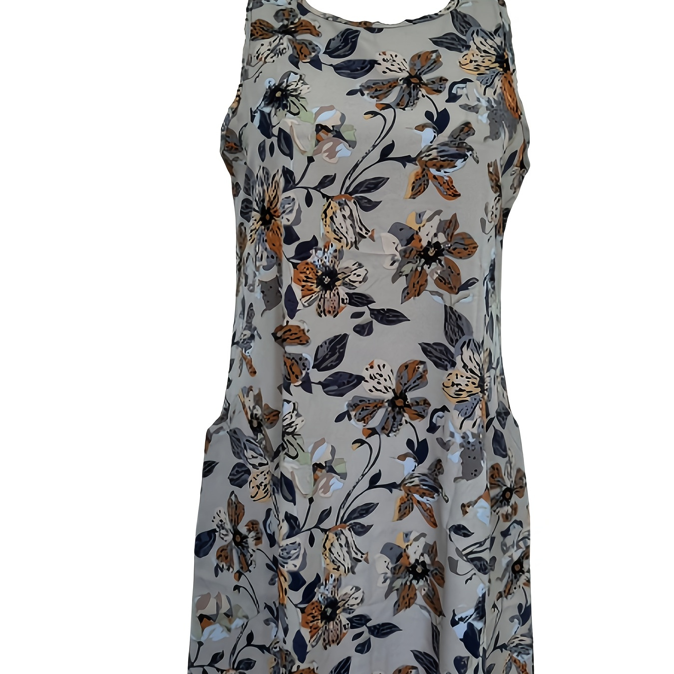 

A Mid-length A-line Dress With A Floral Print, Featuring Cat Ear Details And A Round Neckline Without Sleeves.