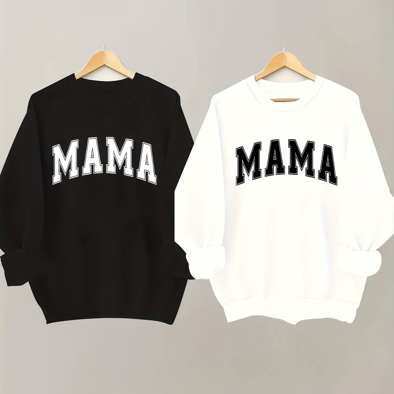 

2 Packs Plus Size Mama Letter Print Sweatshirt, Casual Long Sleeve Crew Neck Pullover Sweatshirt, Women's Plus Size clothing