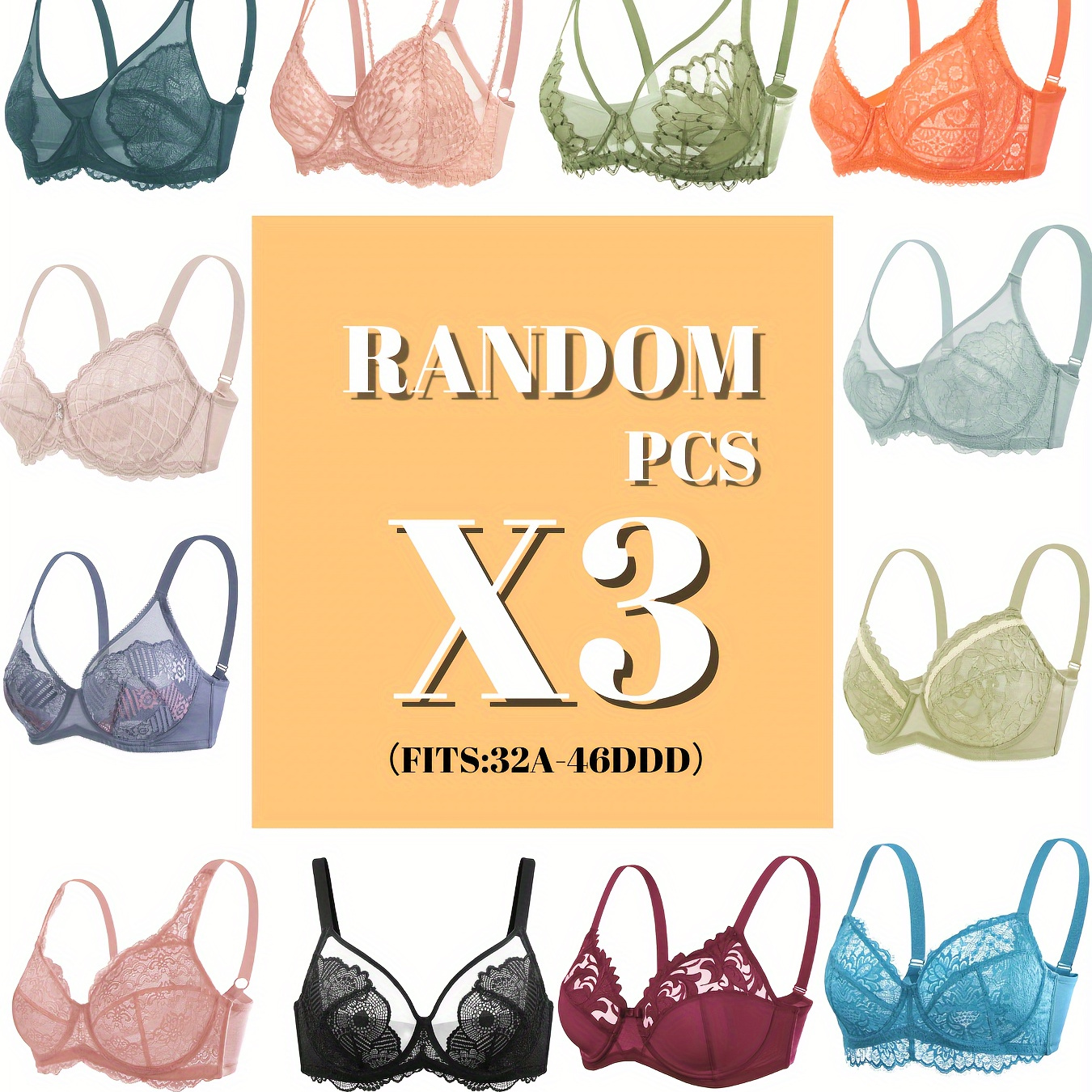 

1/3pcs Random Style Minimizer Bra For Women Full Coverage Size Bra Unlined Bras With Underwire Fully Adjustable Straps Lace Lightweight Bra-assorted Styles & Colors