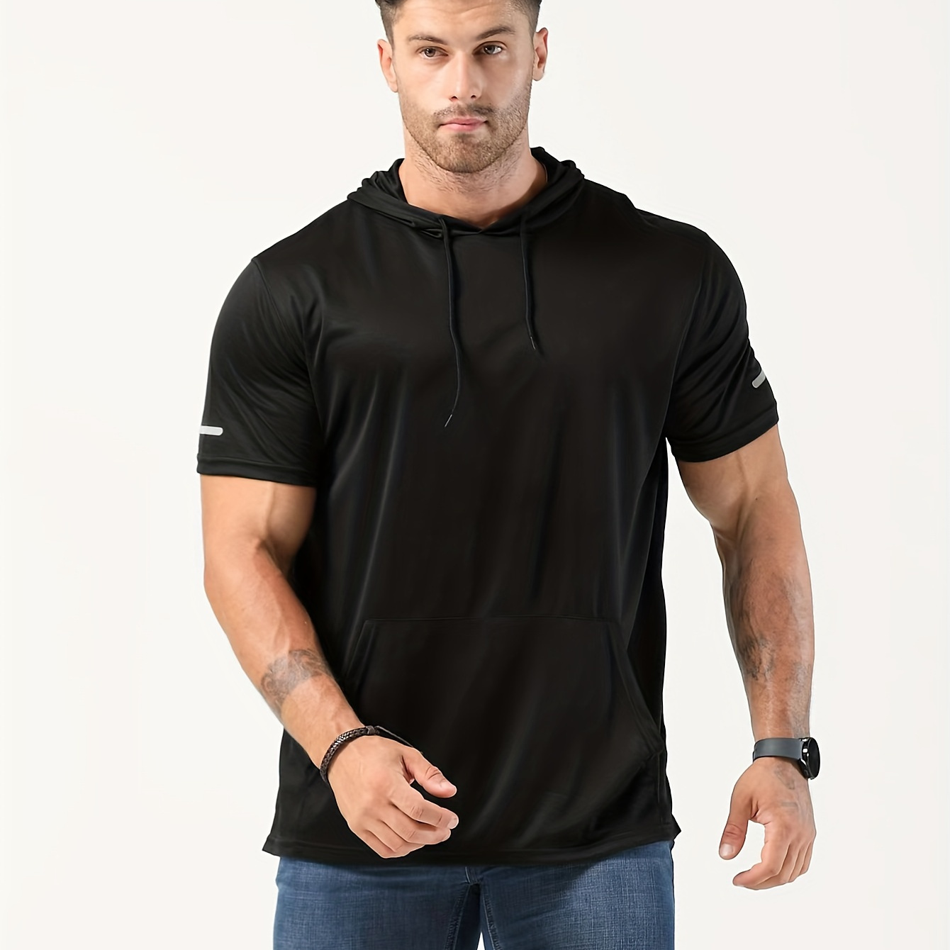 

Plus-size Men's Moisture-wicking, Breathable, Quick-drying Stylish Casual Sports Hooded Shirt T-shirt 518