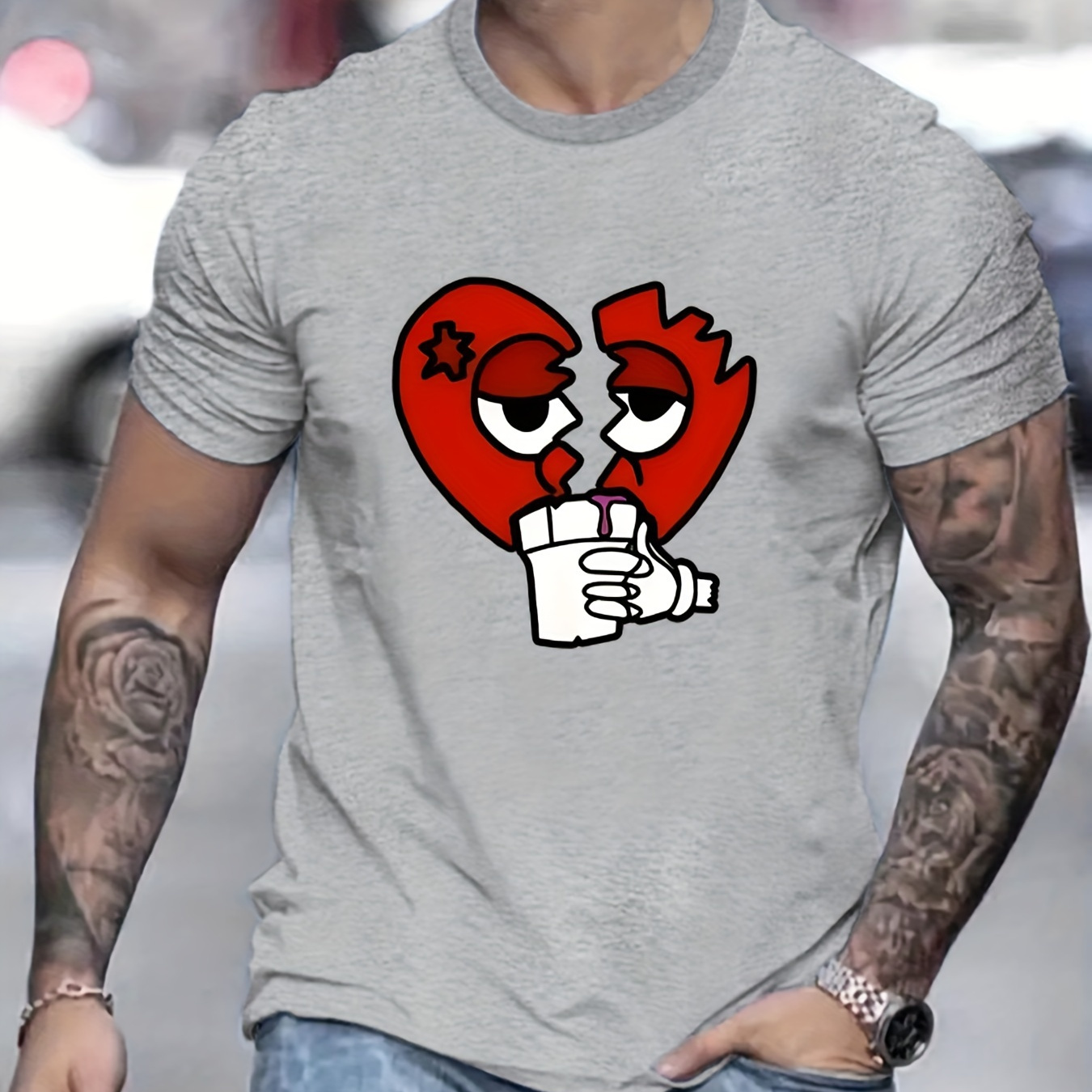

Broken Heart Print T Shirt, Tees For Men, Casual Short Sleeve T-shirt For Summer