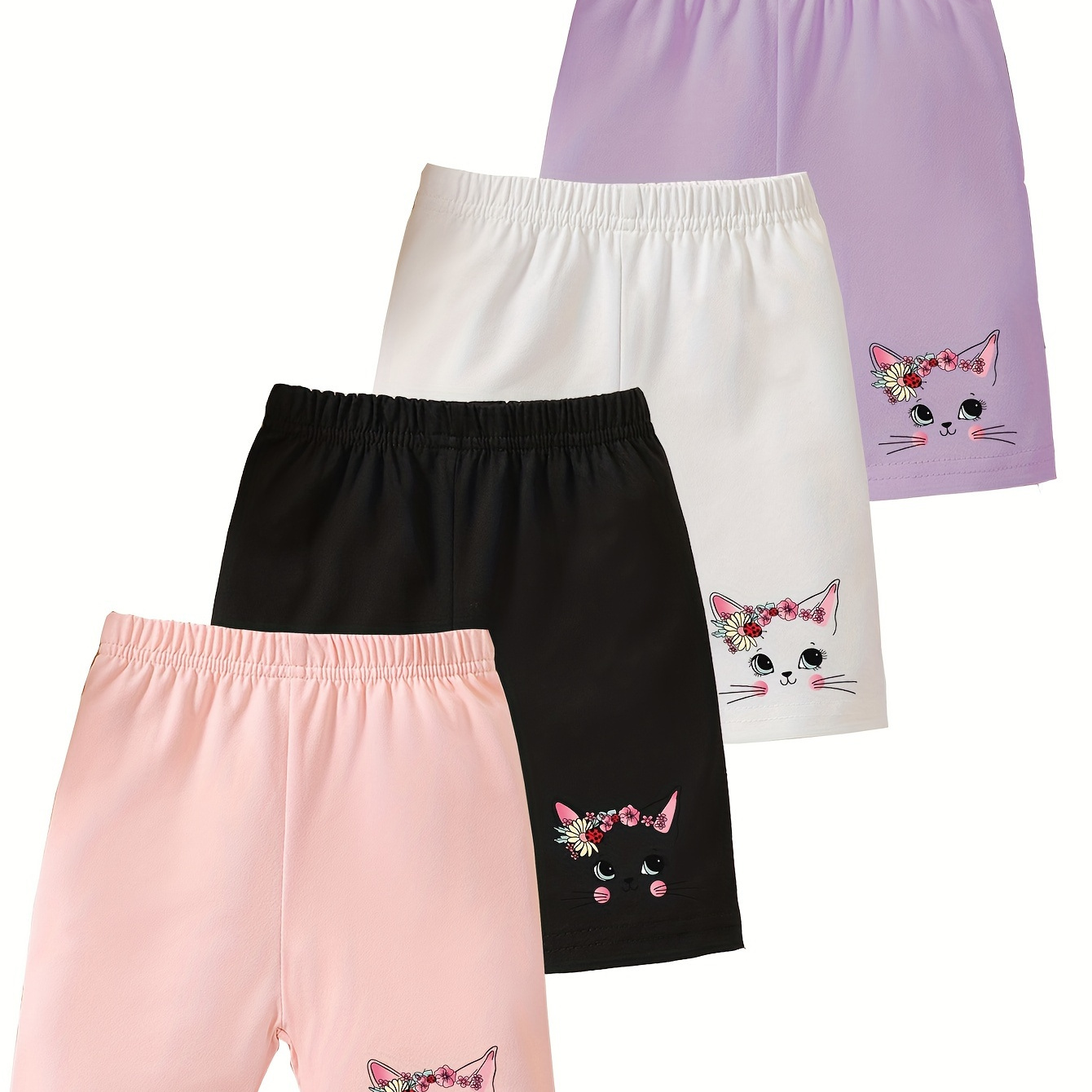 

4-pack Girls Cartoon Cat Graphic Print Comfy Leggings Set