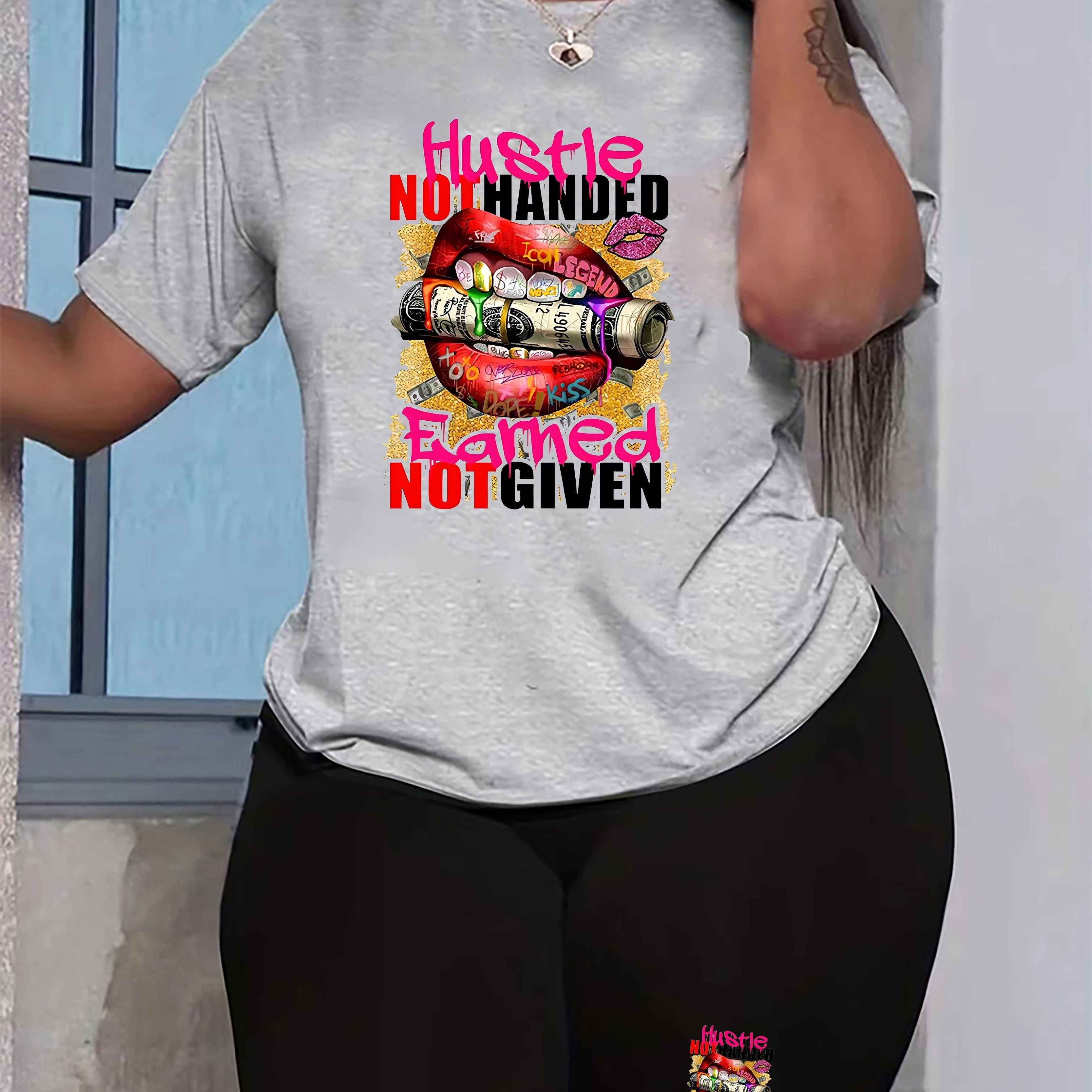 

Plus Size Graphic Print 2 Piece Set, Short Sleeve T-shirt & Short Leggings, Women's Plus Size Clothing