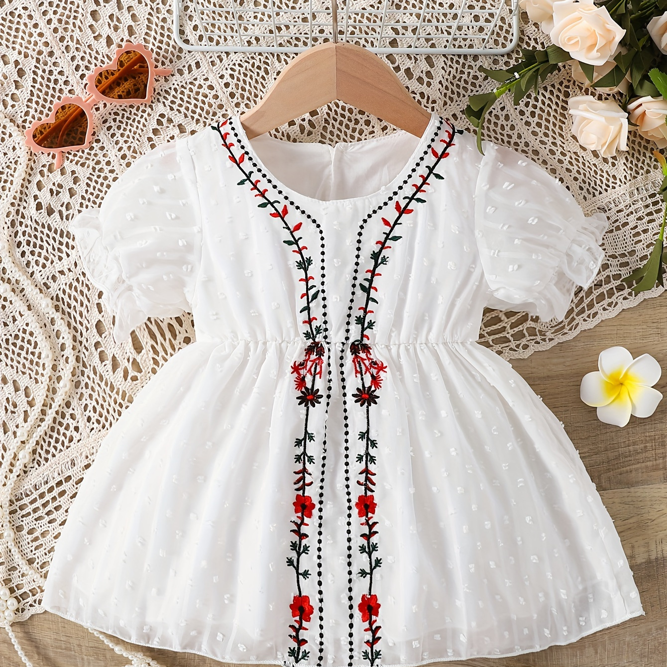 

Infant Baby Girls Spring Fall Flower Pattern Dress, Toddler Girls Button Short Sleeve Beautiful Pattern Breathable Casual Trendy Dress