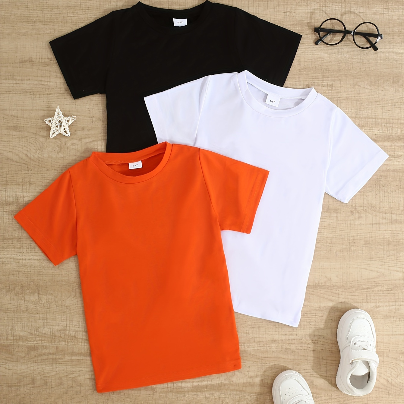 

3pcs Solid Color T-shirts For Boys - Cool, Lightweight And Comfy Summer Clothes!