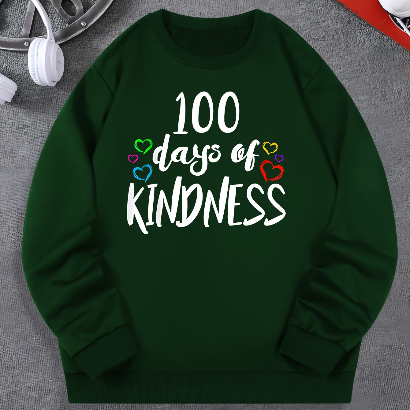 

100 Days Of Kindness Print Men's Pullover Round Neck Long Sleeve Sweatshirt Pattern Loose Casual Top For Autumn Winter Men's Clothing As Gifts