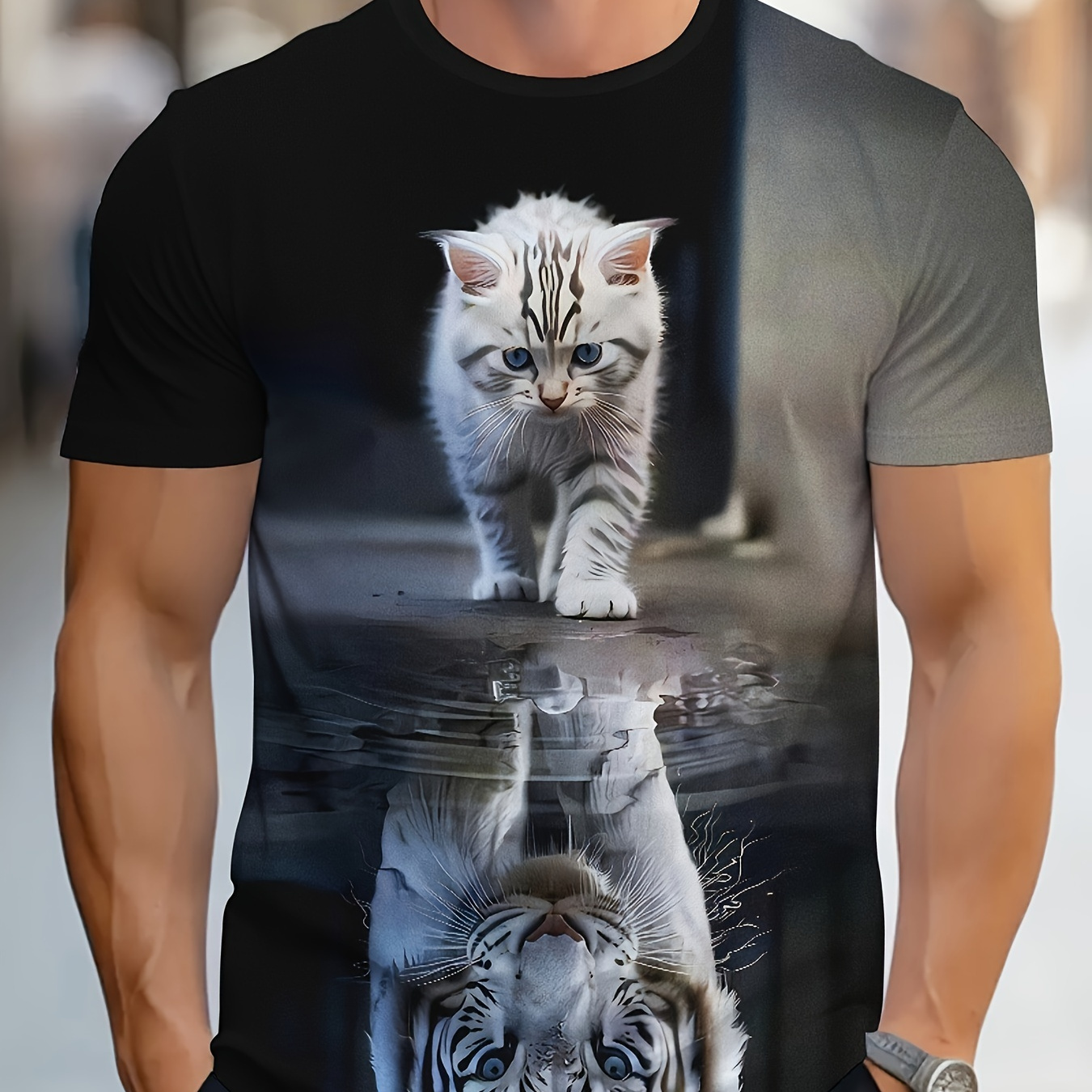 

Men's Cat Graphic Print T-shirt, Short Sleeve Crew Neck Tee, Men's Clothing For Summer Outdoor