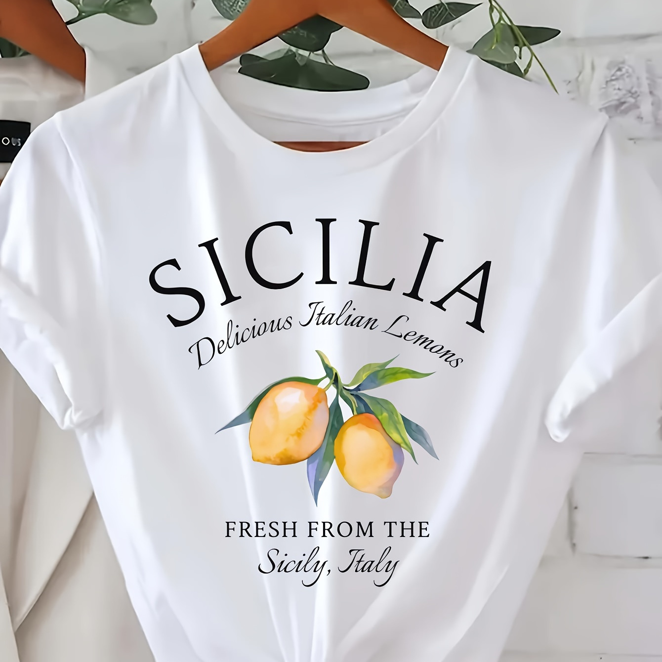 

T-shirt imprimé fruit, haut décontracté à manches courtes et col rond pour l'été et le printemps, vêtements pour femmes