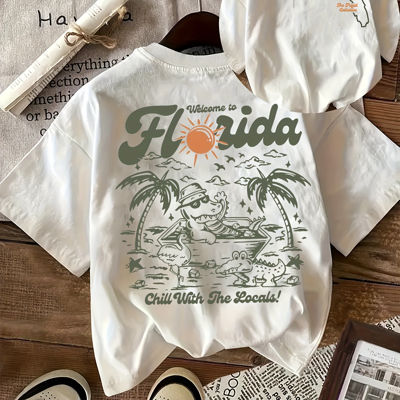 

Florida-inspired Women's T-shirt - Casual & Comfy Crew Neck, Short Sleeve With Geometric Print, Breathable Polyester , Machine Washable