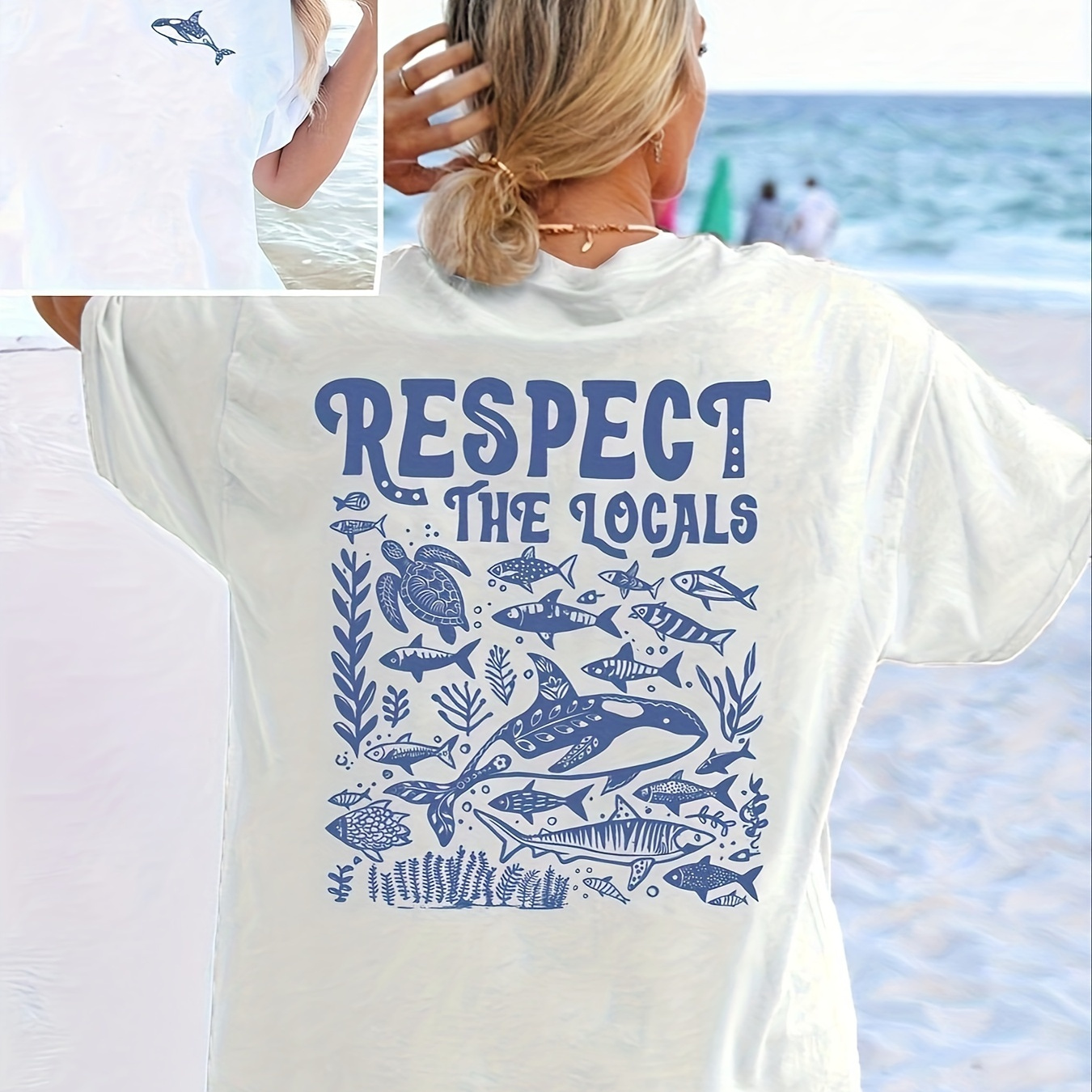 

The Ocean Animal Print T-shirt - Casual Polyester Knit Fabric, Round Neck, Unisex Design