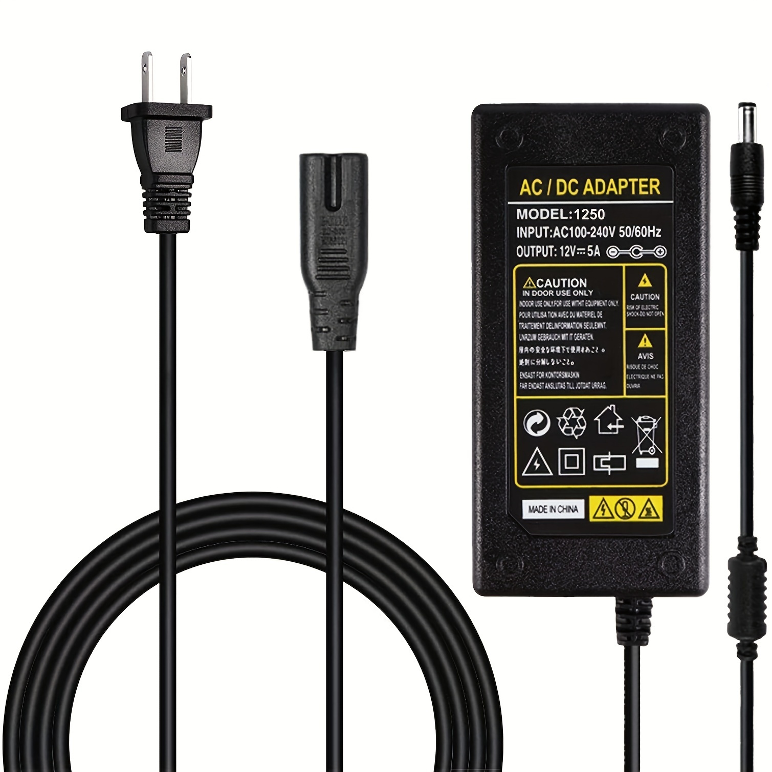 12v 5a Power Supply Adapter 50/60hz Us Plug Power Cord Ac - Temu
