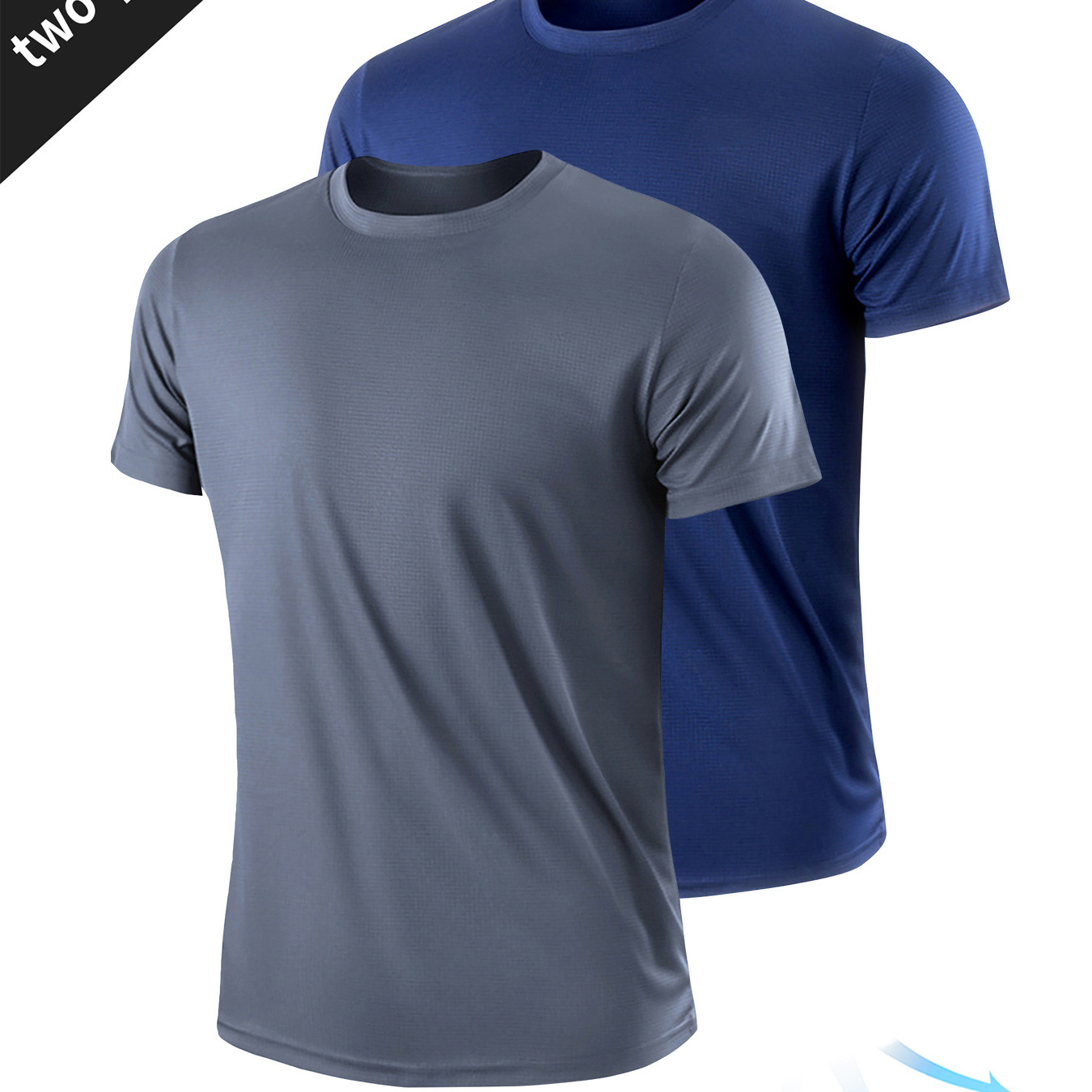 

2pcs Men's Solid Quick-drying Thin And Breathable Short Sleeve Round Neck T-shirts Set, Summer Gym Fitness