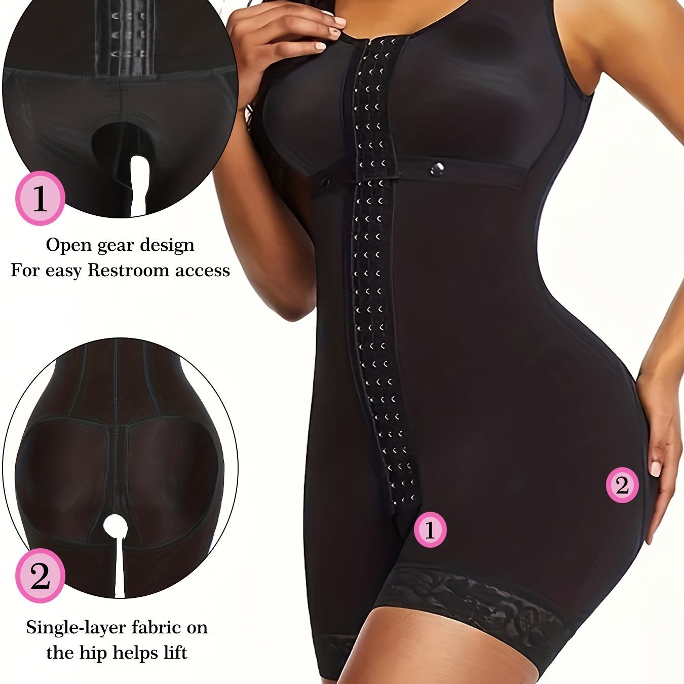 

Women's Plus Size Bodysuit Shaper With Open Crotch, Waist Cincher Tummy Control, Firm Compression Full Body Shapewear, Adjustable Slimming Faja With Thigh Slimmer And Butt Lifter Features, Lace Detail