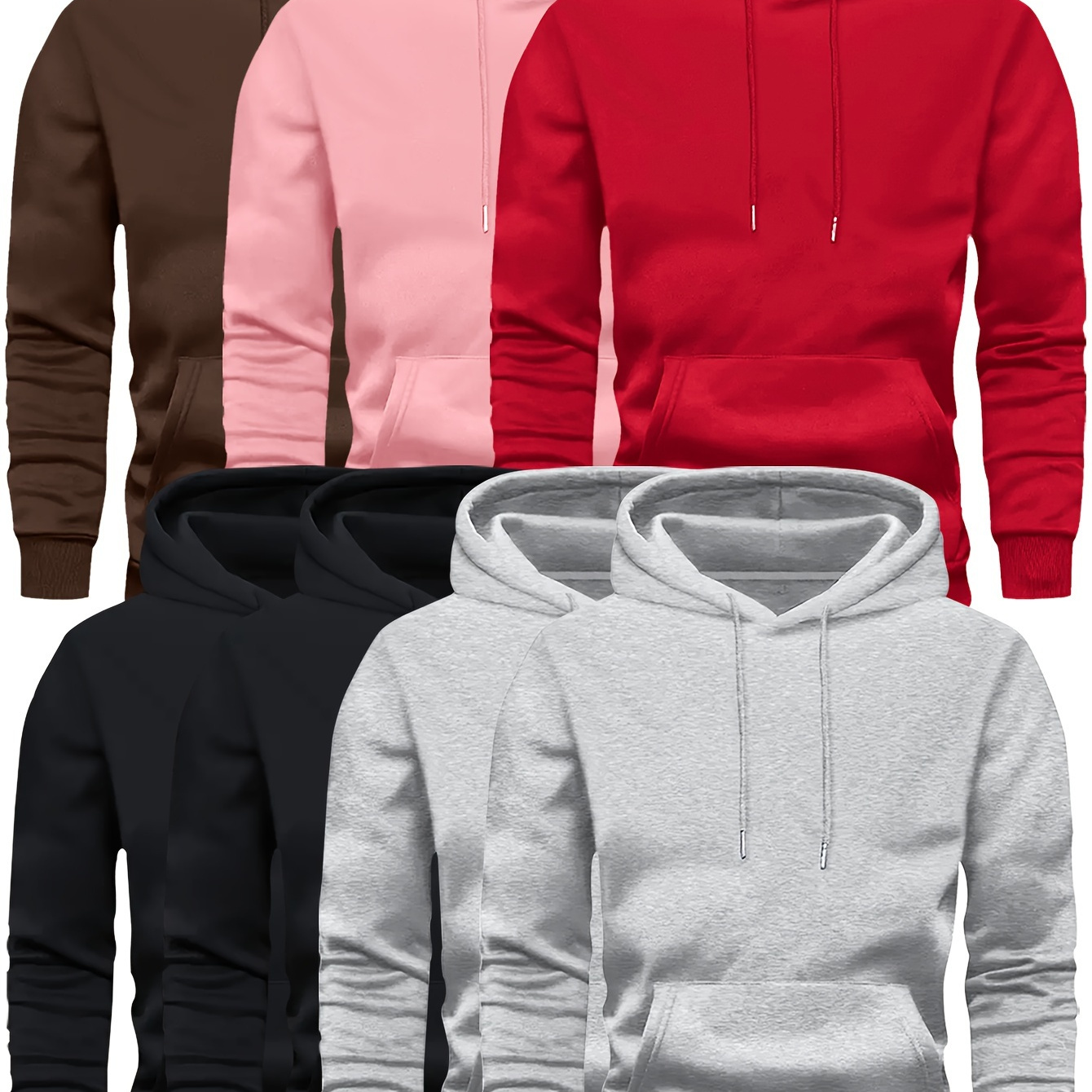 

7-pack Set Of Solid Color Hooded Fleece Sweatshirts With Kangaroo Pocket, Men's Casual Hoodies For Spring And Fall All Occasions