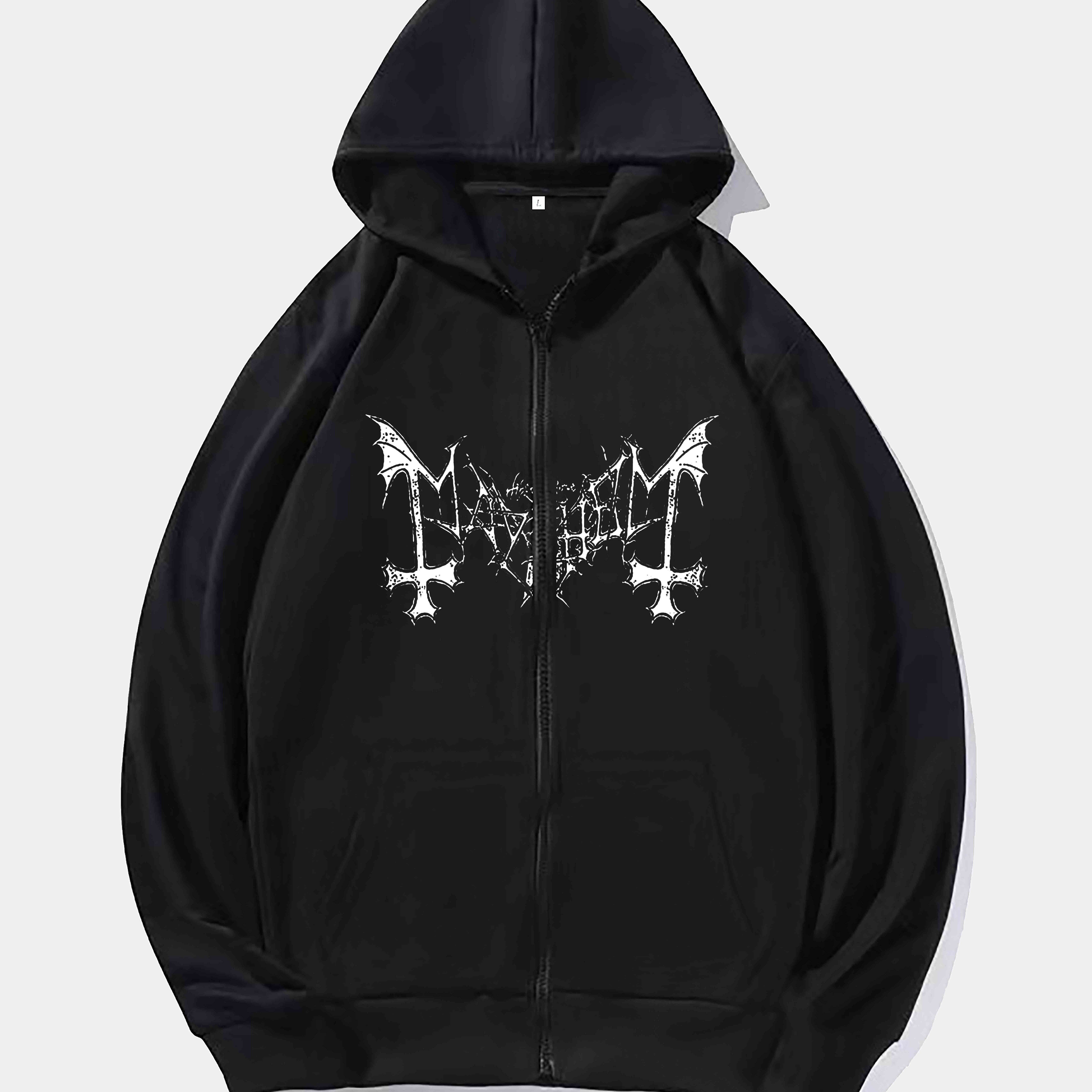 

Bat Wings And Skeleton Print, Men's Full-zip Hooded Sweatshirt Casual Long Sleeve Hoodies With Pockets Gym Sports Hooded Jacket