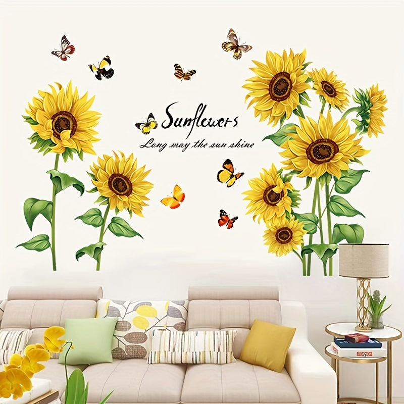 2 Sheets Sunflower Stickers Long May The Sunshine Inspirational Quotes Decal Restaurant Bedroom Wall Decoration Stickers 11.8''*35.4''*2 Home Decor ,thanksgiving decorations