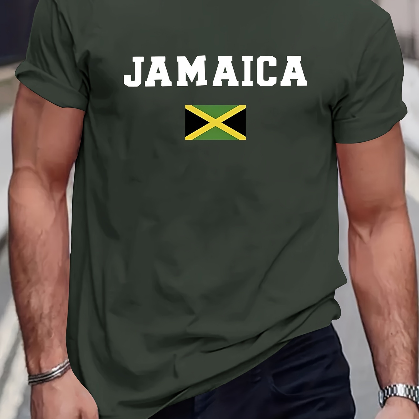 

Flag Of Jamaica Print Men's Fashion Comfy Breathable T-shirt, New Casual Round Neck Short Sleeve Tee For Spring Summer Men's Clothing