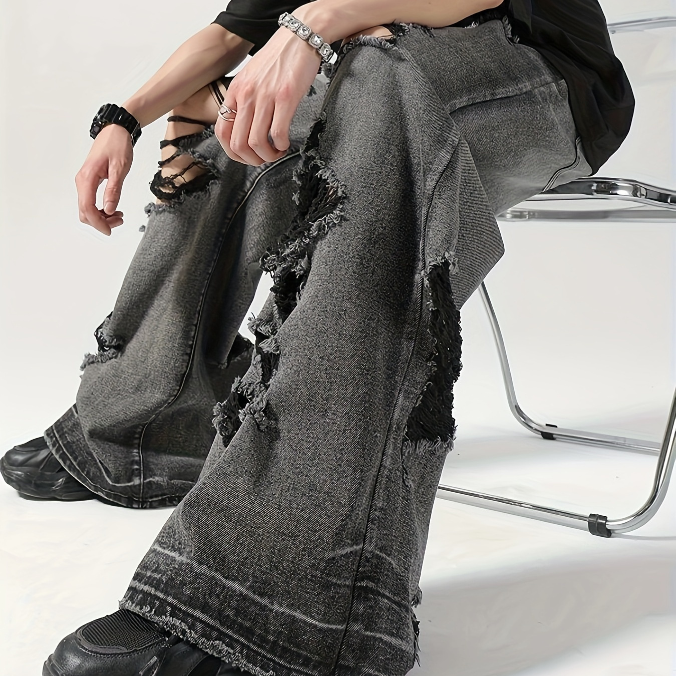 

Distressed -leg , Straight Trousers For Men ( Not At Waist)