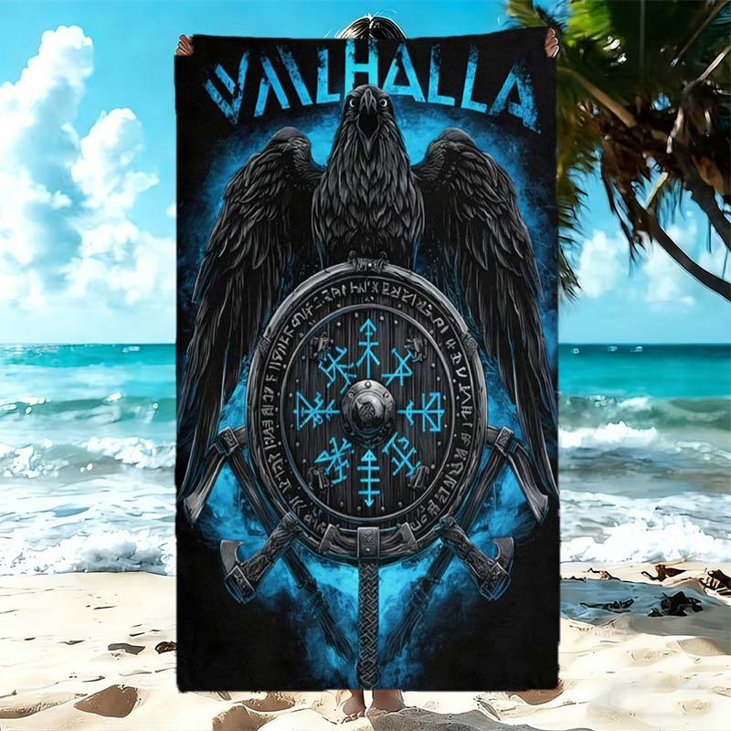 TEMU 1pc Dark Nordic Style Printed Beach Towel, Lightweight And Absorbent, Suitable For Swimming, Gym, Yoga - Companion, Bath Towel, Essential Item