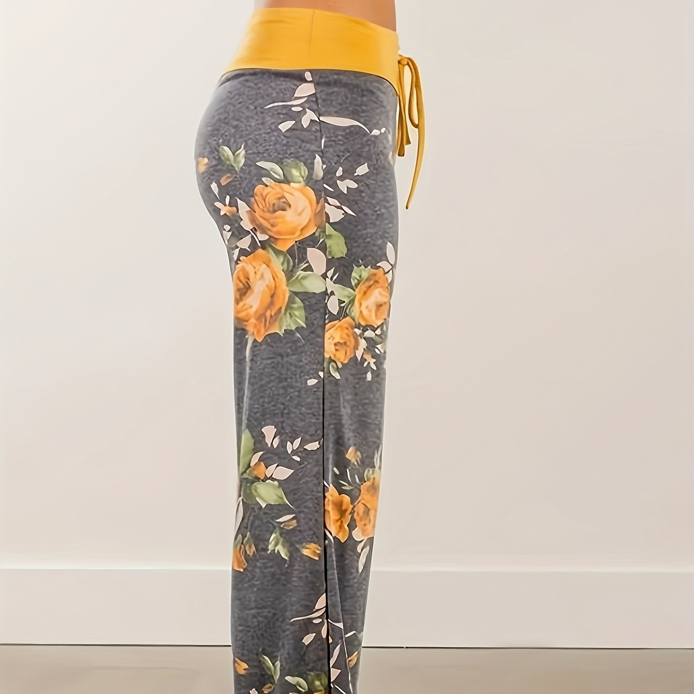 

Plus Size Floral Print Wide Leg Pants, Casual Drawstring High Waist Pants, Women's Plus Size Clothing