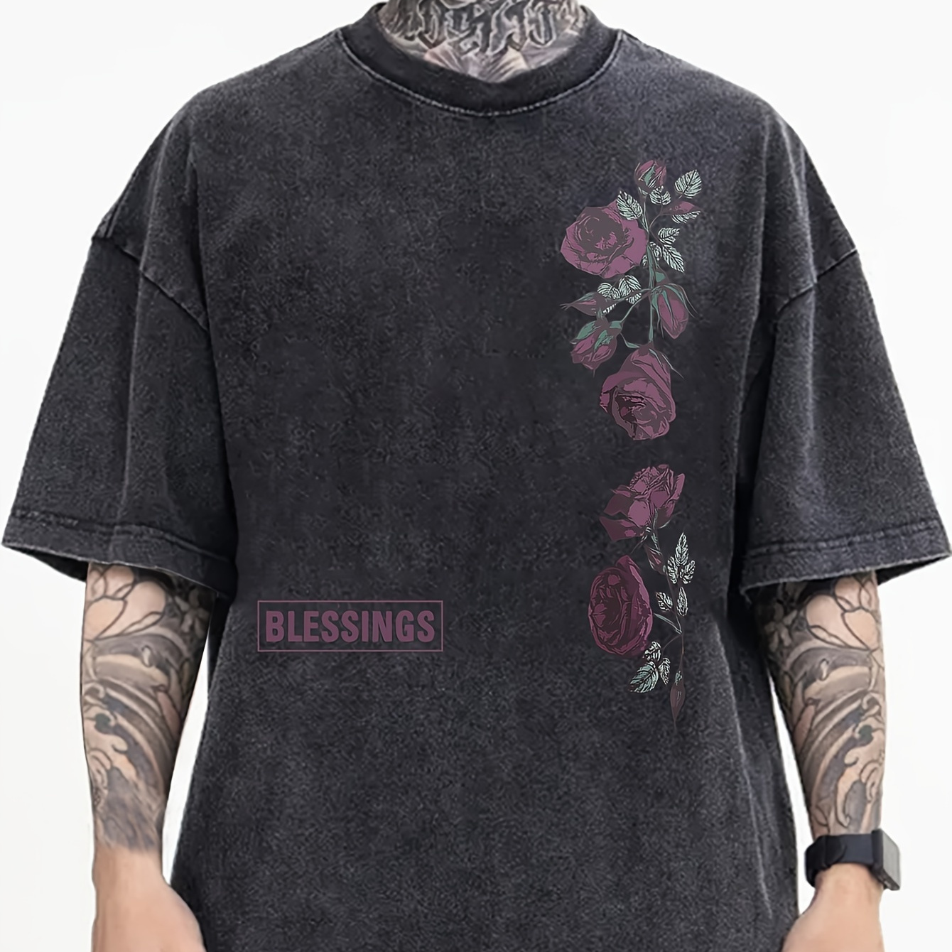 

Men Make Used Washing Water Flower Print T-shirt