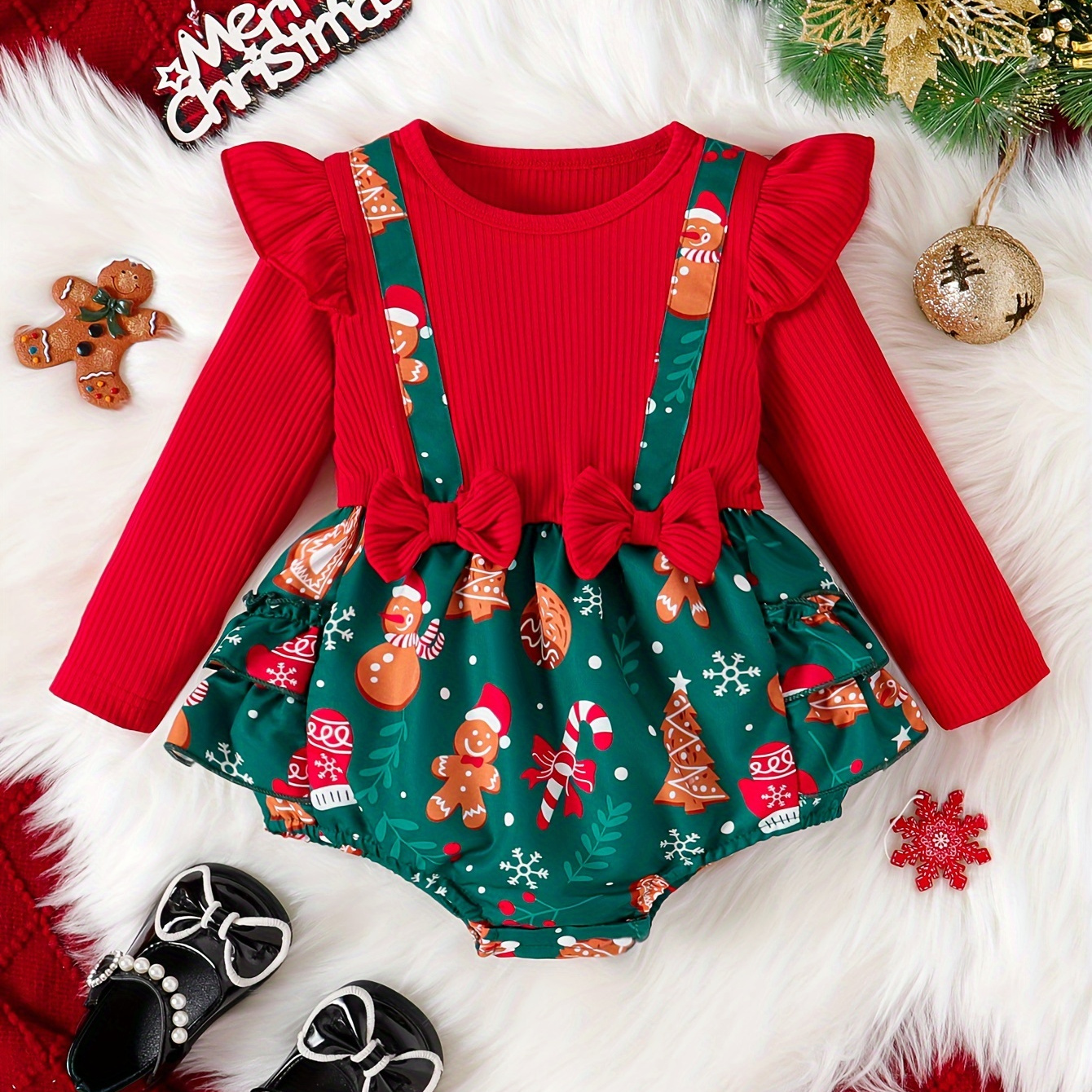 

Adorable Christmas- Ruffle & Bow - , Washable, , Knit - For Parties, For