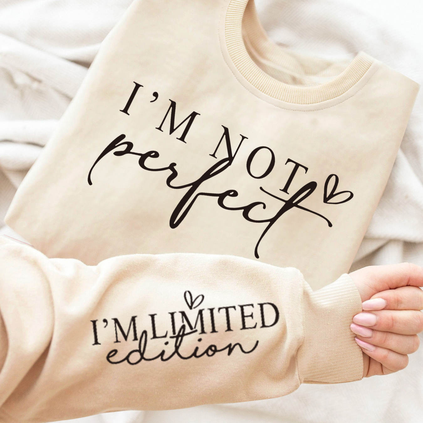 

Casual Crew Neck Sweatshirt With ' Perfect, I'm ' Slogan, 100% Polyester Knit Fabric, Long Sleeve Pullover For Spring/fall