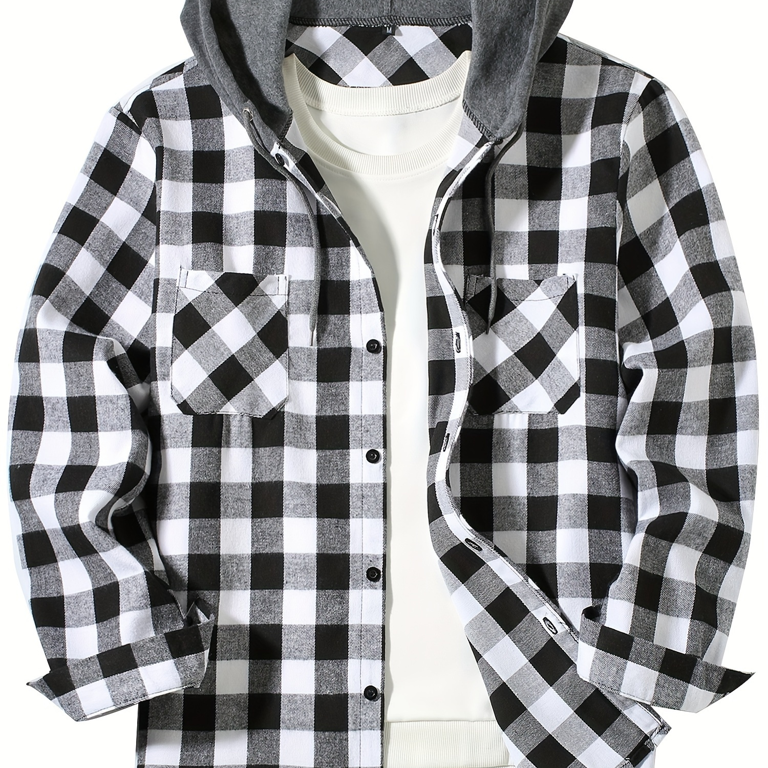 

Stylish Casual Men's Classical Plaid Design Hooded Long Sleeve Shirts Top For Outdoor Spring And Fall