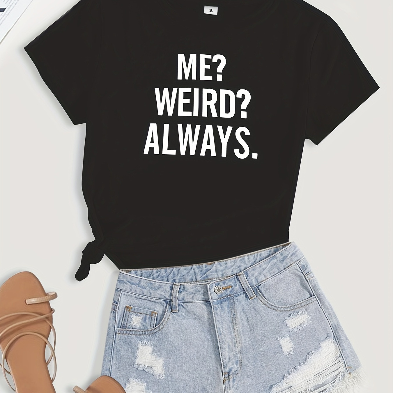 

Always Weird Print T-shirt, Short Sleeve Crew Neck Casual Top For Summer & Spring, Women's Clothing