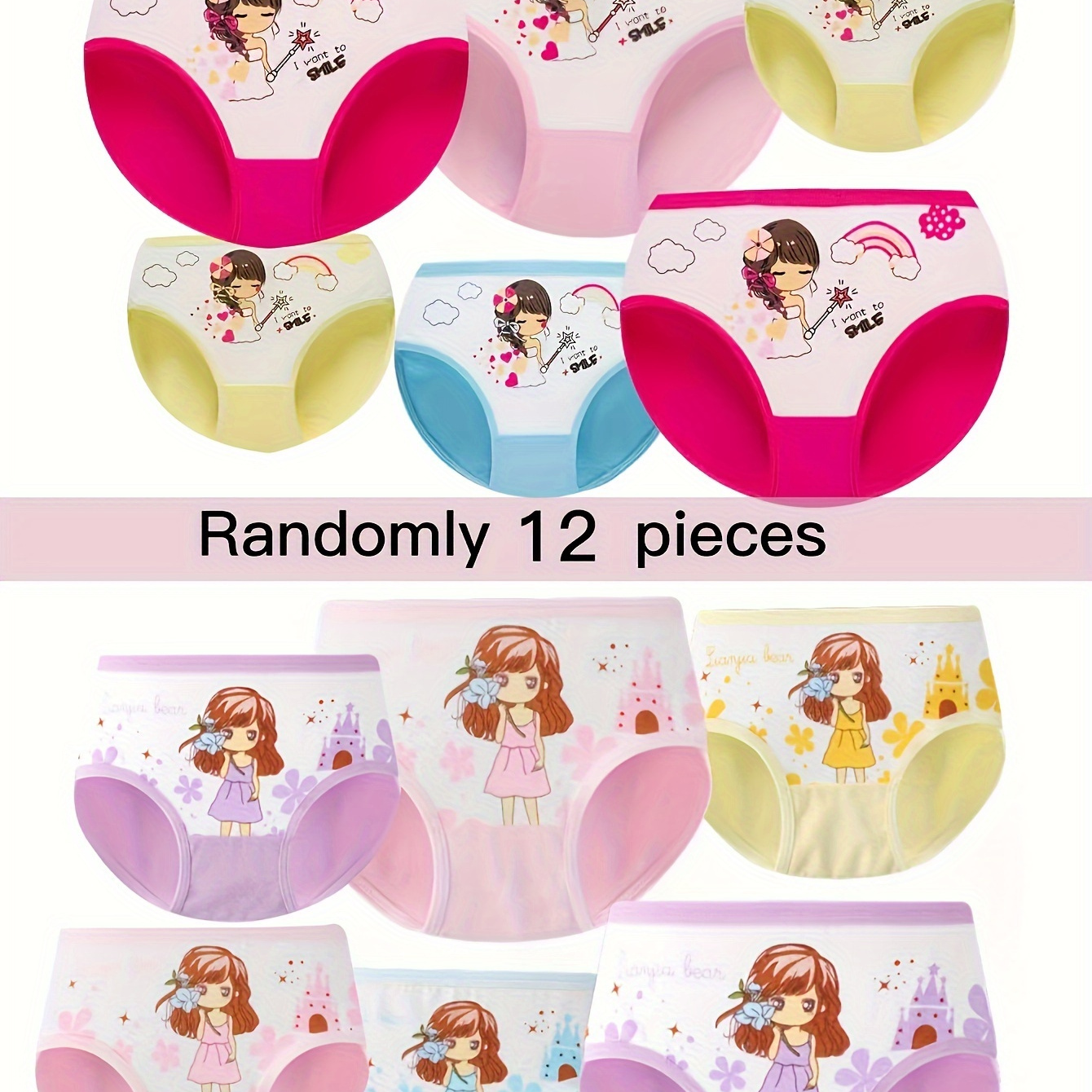 

12 Pack Girls Children Underwear Briefs Underwear Shorts Little Princess Cotton