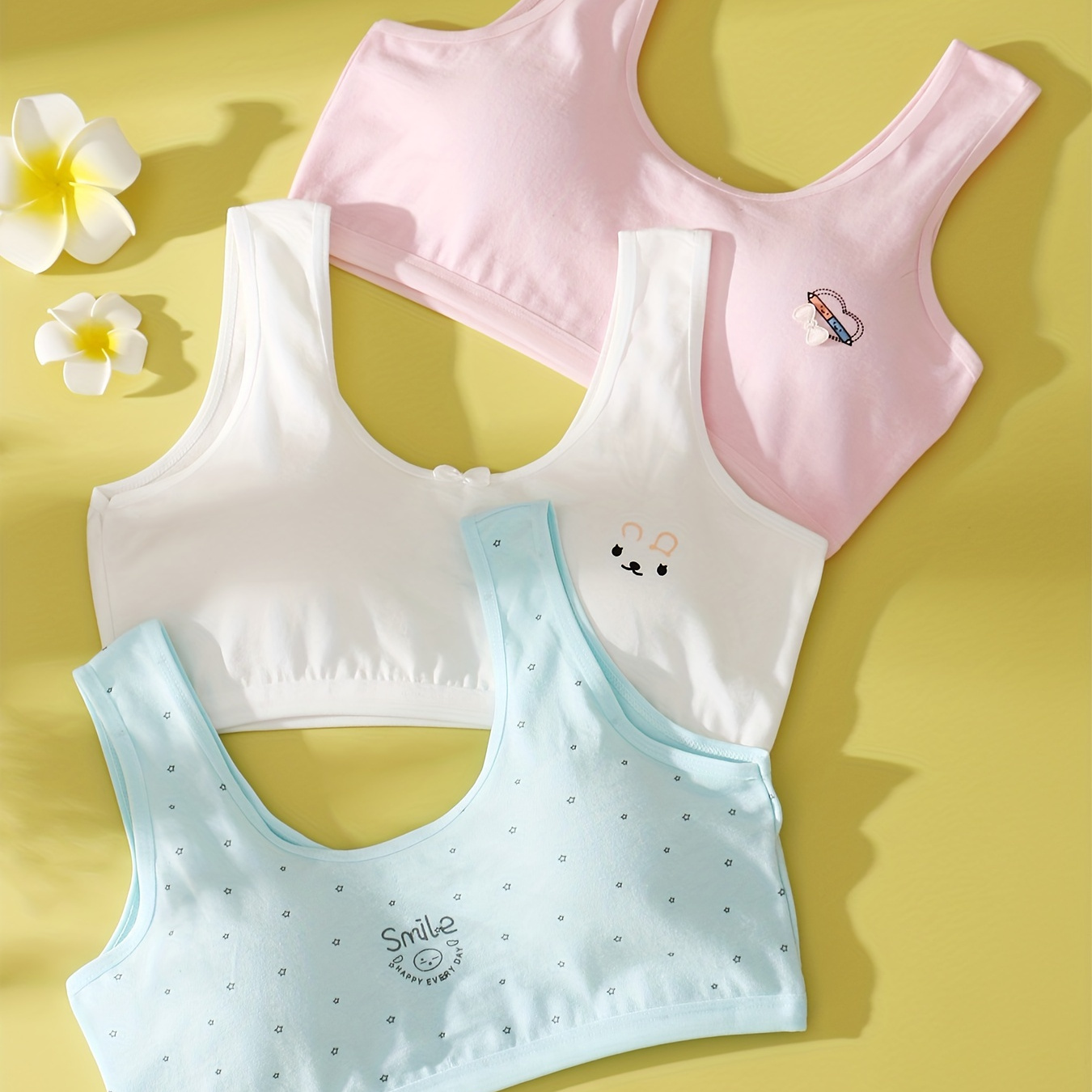Middle and large children's students' development period underwear female  junior high school girl bra small vest cartoon cute tube top pure cotton  wrapped chest
