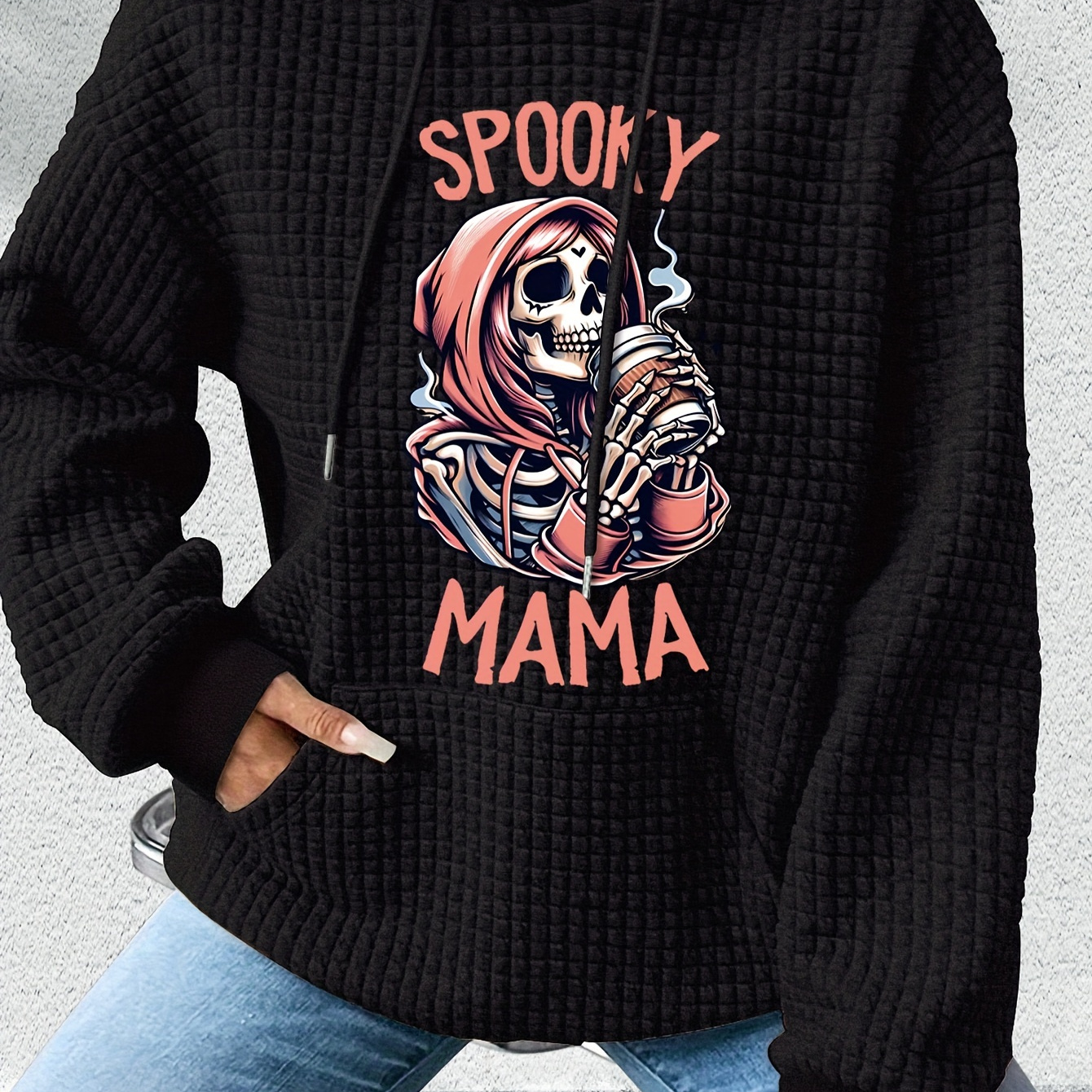 

Halloween Skeleton Hoodie, Drawstring Casual Hooded Sweatshirt For Fall & Spring, Women's Clothing