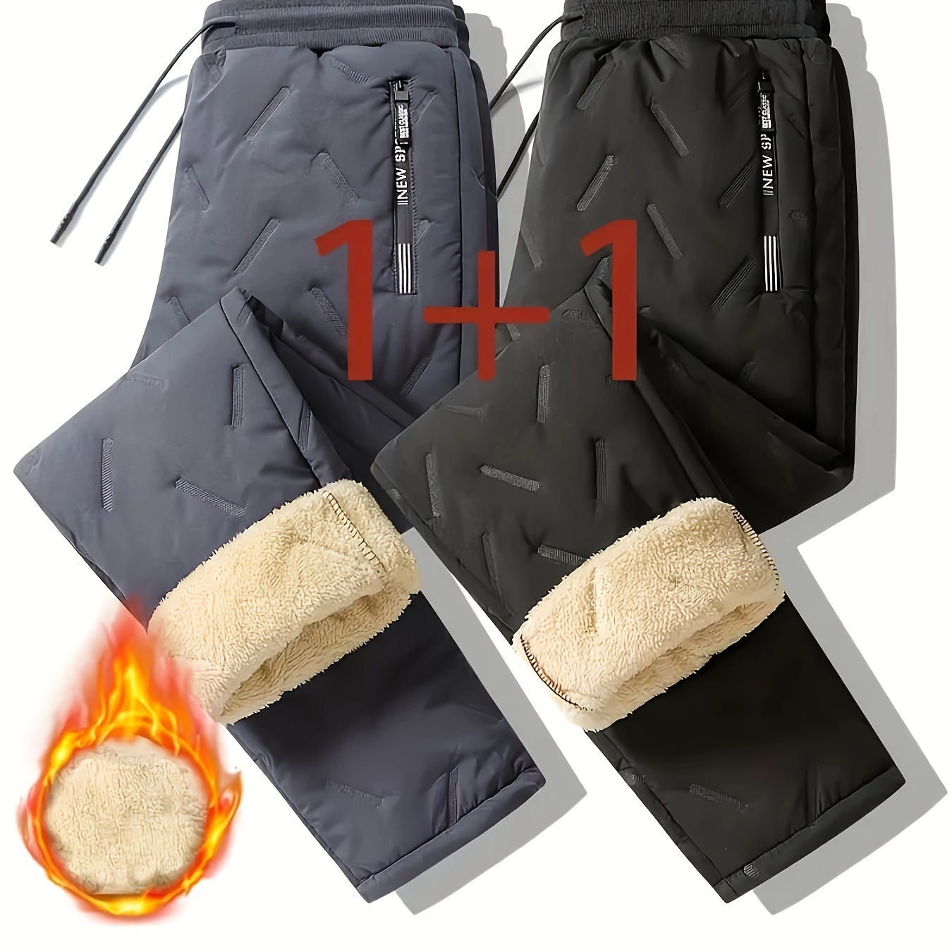 

Men's Casual 2pcs Warm Fleece Joggers, Chic Stretch Sports Pants For