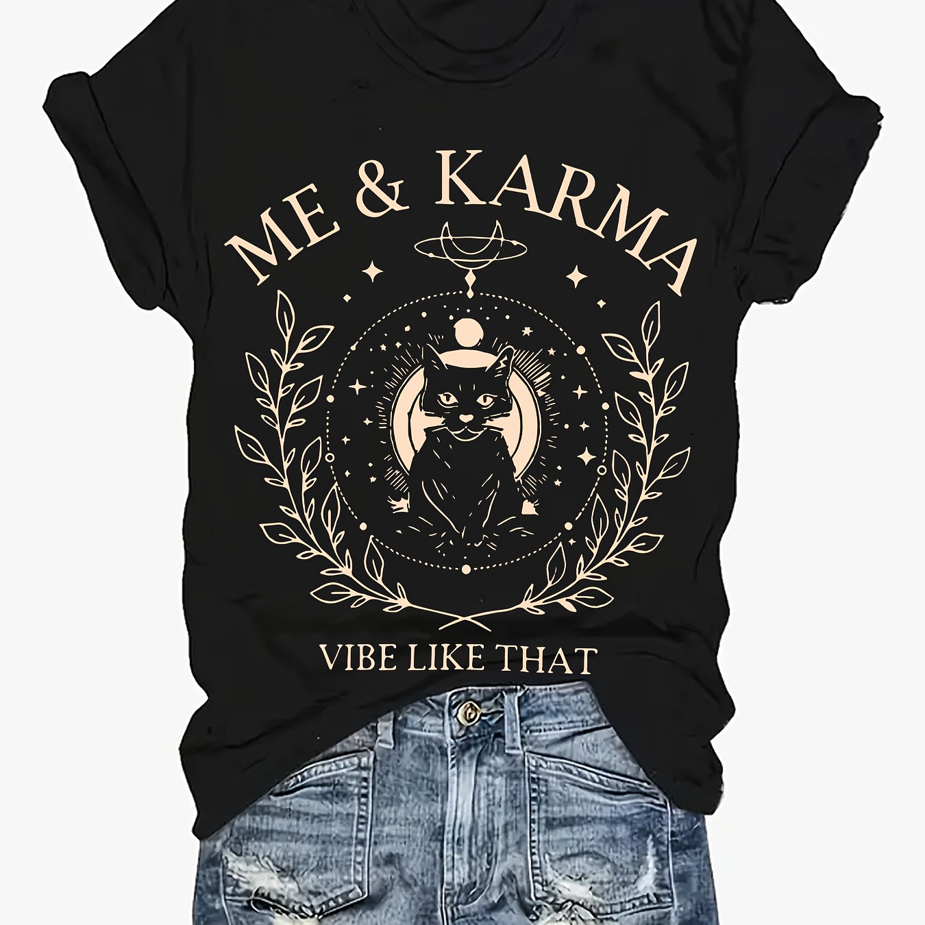

Plus Size Cartoon Cat Print T-shirt, Casual Crew Neck Short Sleeve T-shirt, Women's Plus Size clothing