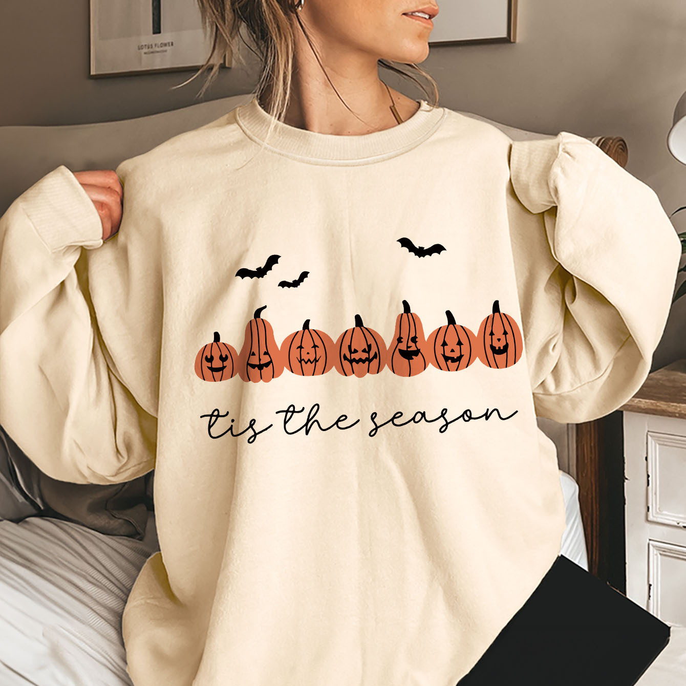 

Pumpkin Print Sweatshirt, Crew Neck Casual Sweatshirt For Spring & Fall, Women's Clothing