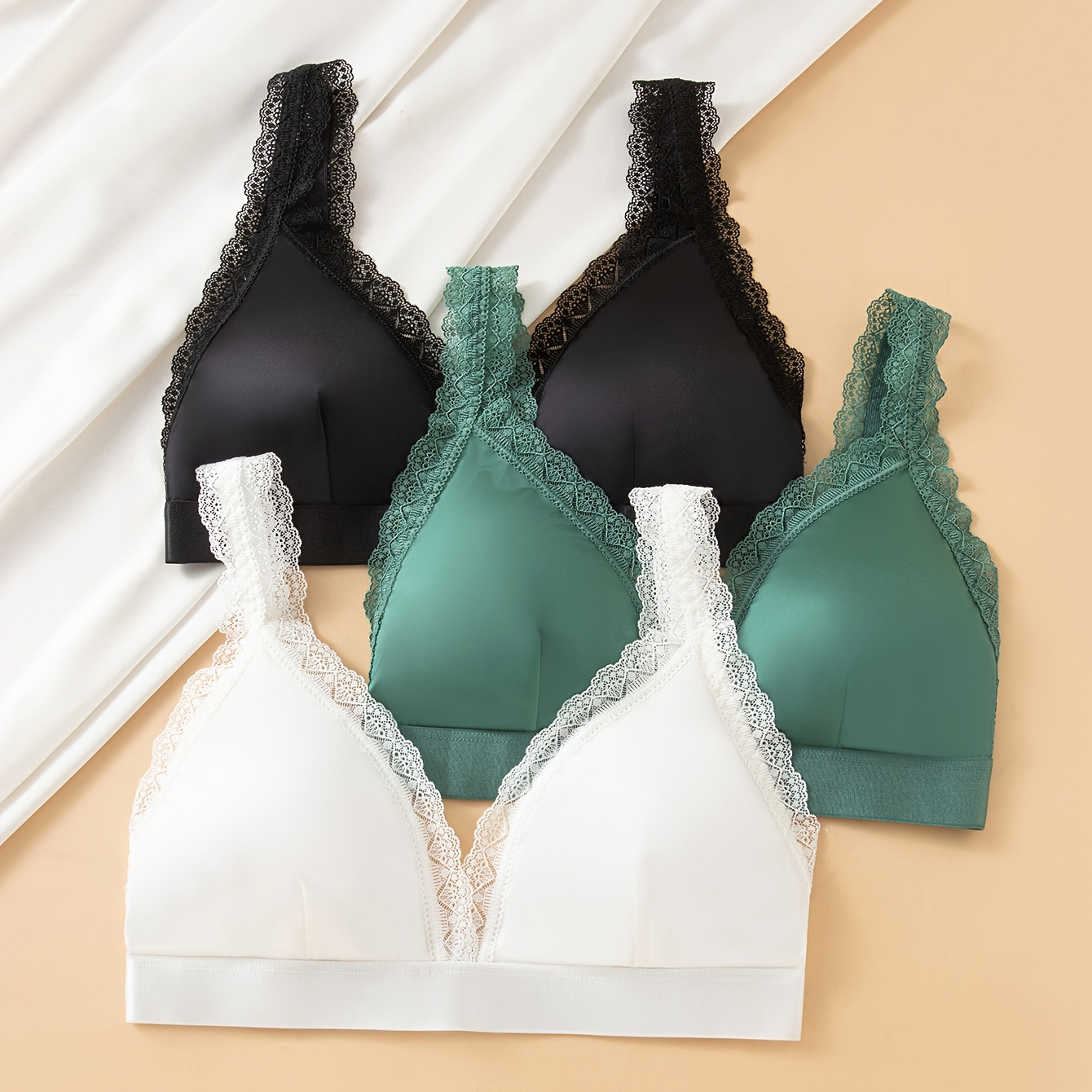 

Elegant Wireless Bras For Women - 3pcs Solid Color, Breathable Nylon And Elastane, High Support With Removable Pads, Underwire, Sexy