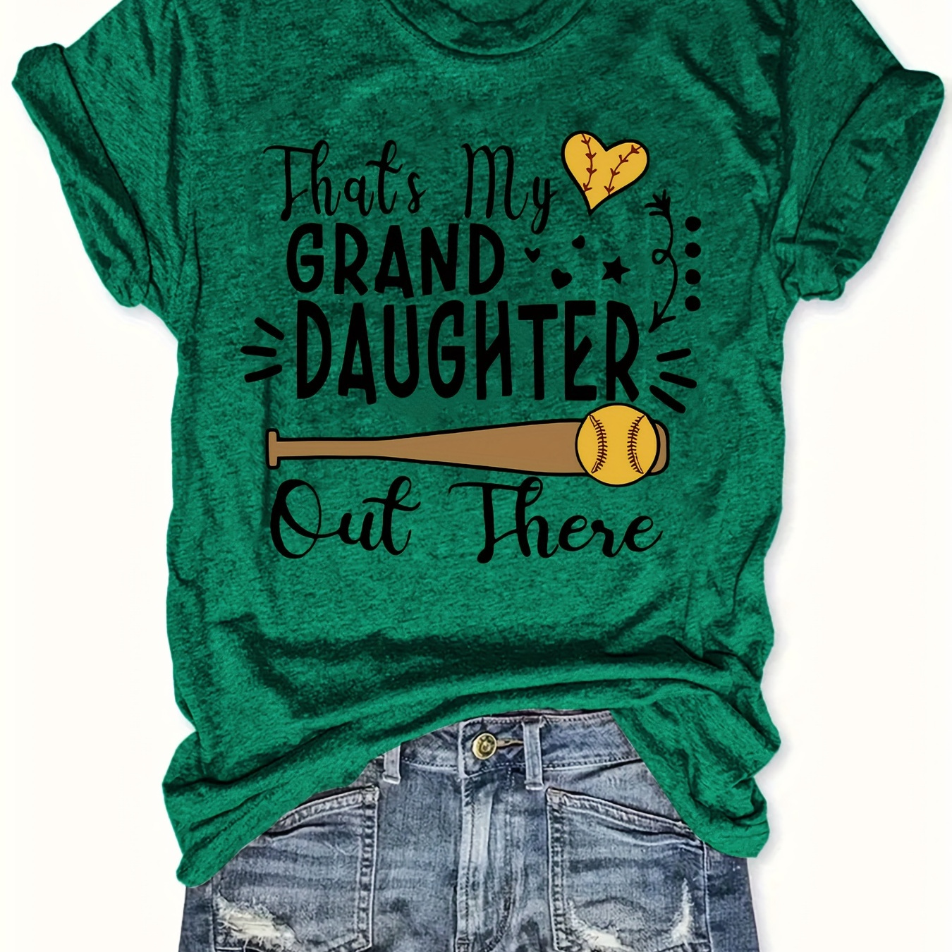 

Plus Size Baseball & Letter Print T-shirt, Casual Short Sleeve Top For Spring & Summer, Women's Plus Size Clothing