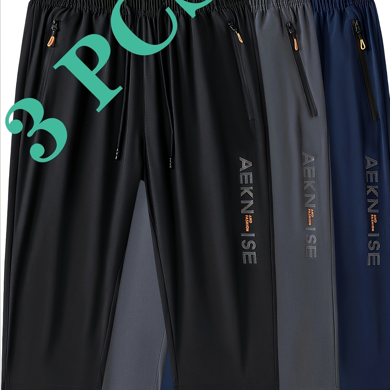 

Men's Casual Capris Shorts 3pcs Set, Summer Polyester Non-stretch Regular Fit Alphabets Print Woven Shorts With Pockets