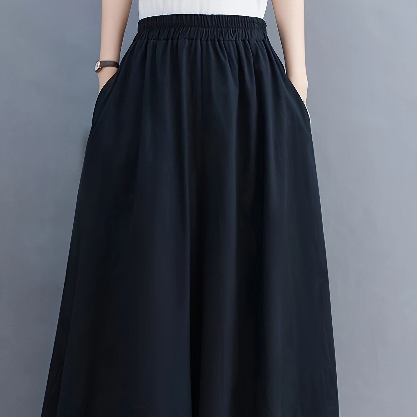 

Women's High-waist Solid Color Casual Wide-leg Pants - Polyester, Machine Washable