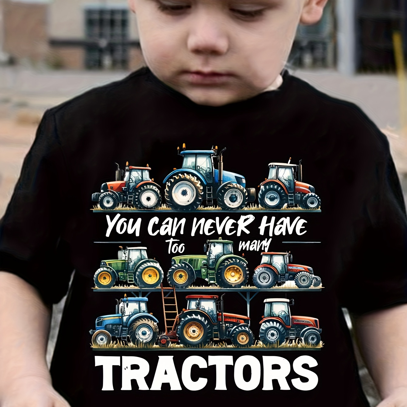 

Cute Cartoon Tractors Print T-shirt- Engaging Visuals, Casual Short Sleeve T-shirts For Boys - Cool, Lightweight And Comfy Summer Clothes!