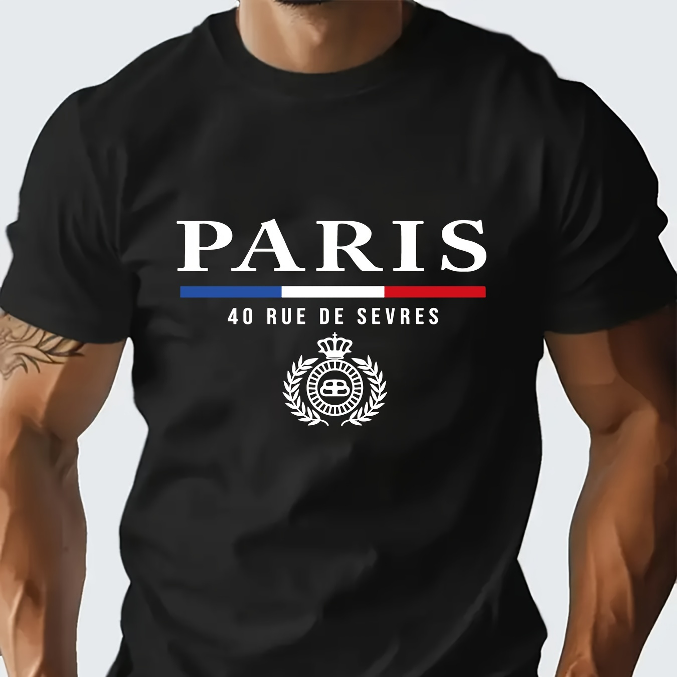 

Paris Print Summer Round Neck Short Sleeves, 220g Cotton T-shirt - Breathable, Comfortable, Slightly Elastic, Regular Unisex, Men's Casual Fashion Summer Tops